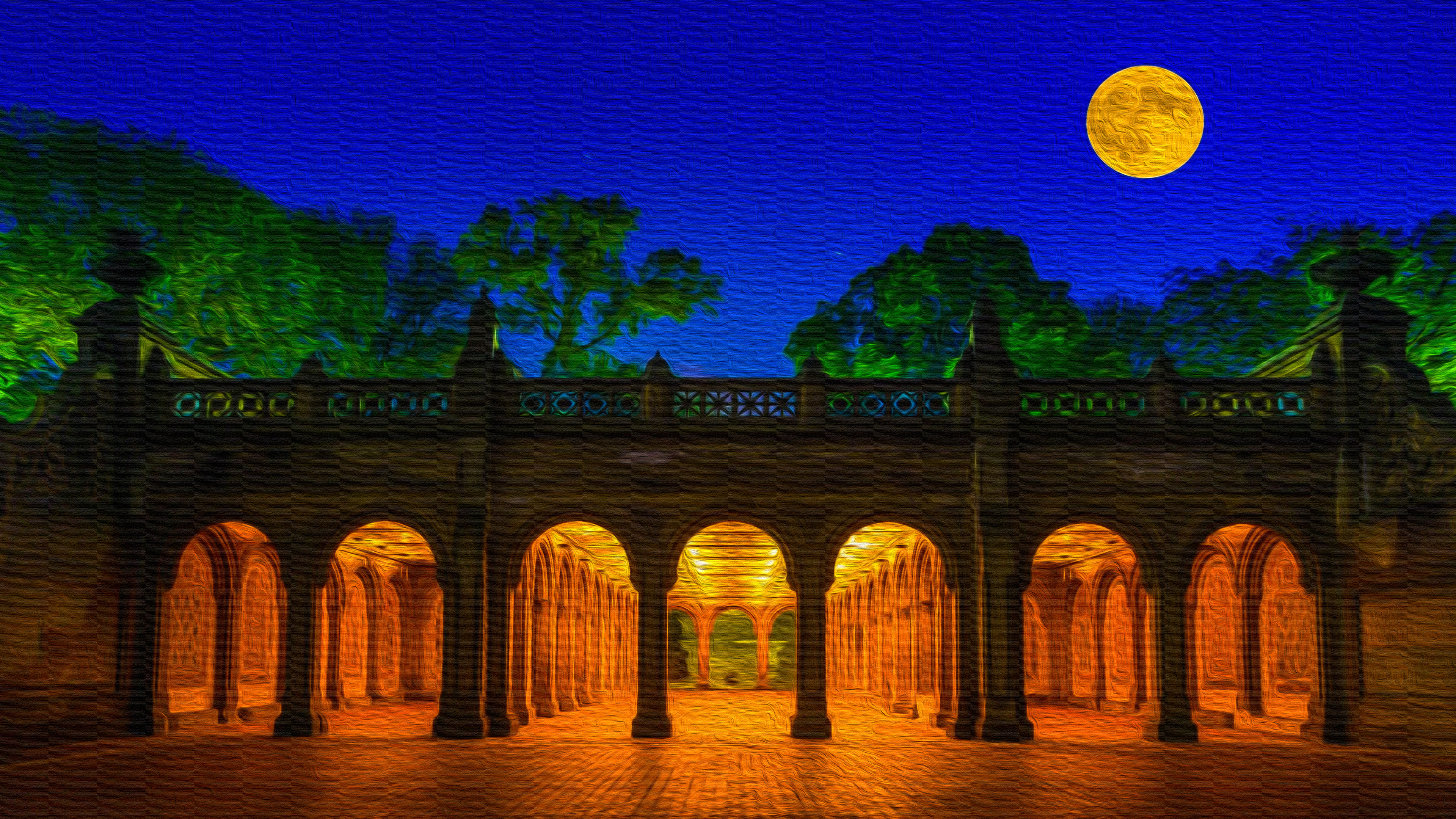 Bethesda Terrace, Central park Oil on Canvas by Manufan63