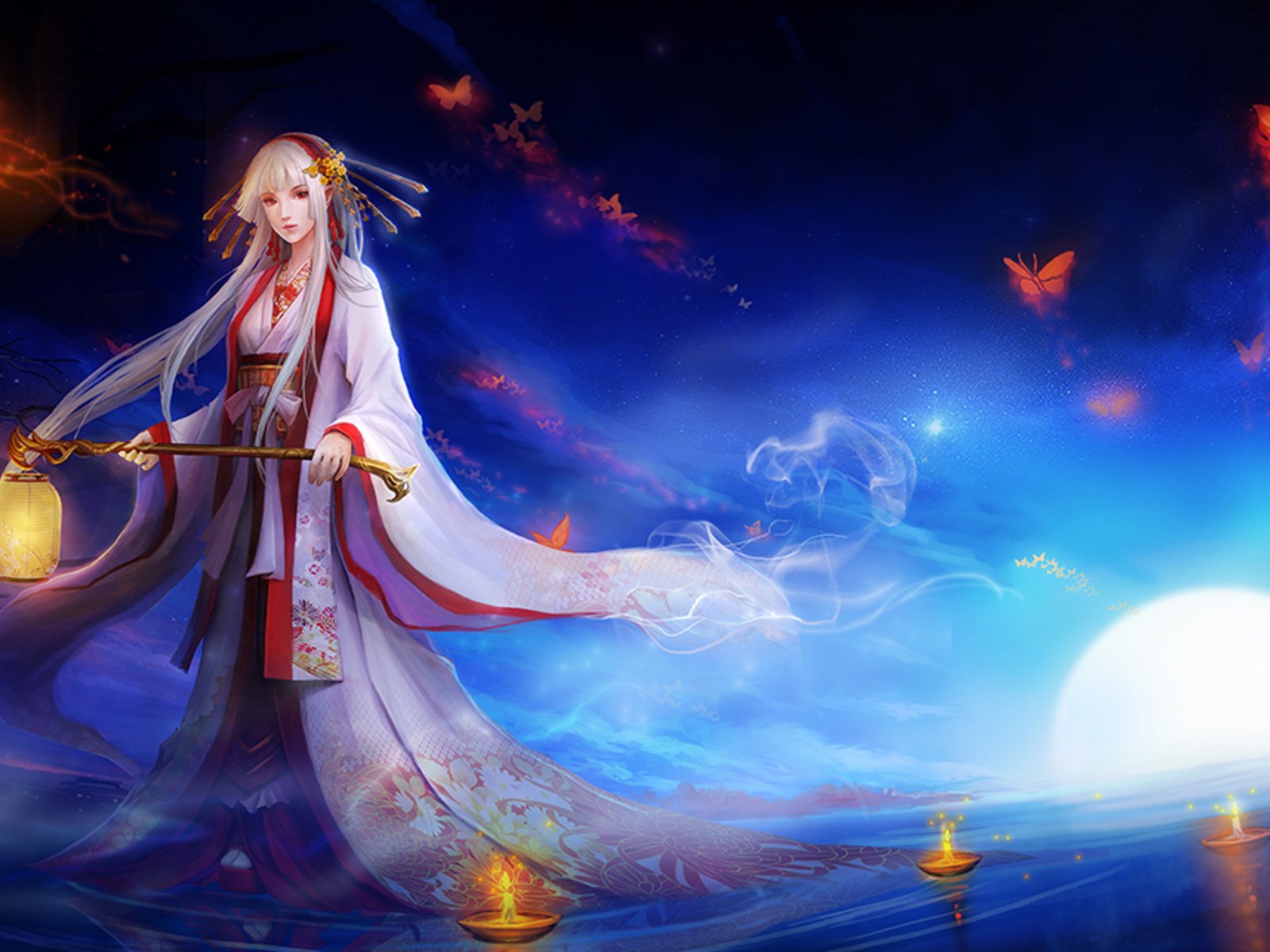Enchanting Lanterns A Fantasy Kimono HD Wallpaper