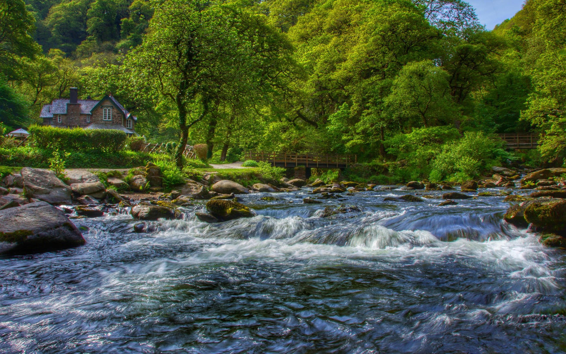 Download Bridge Tree River England Man Made House HD Wallpaper