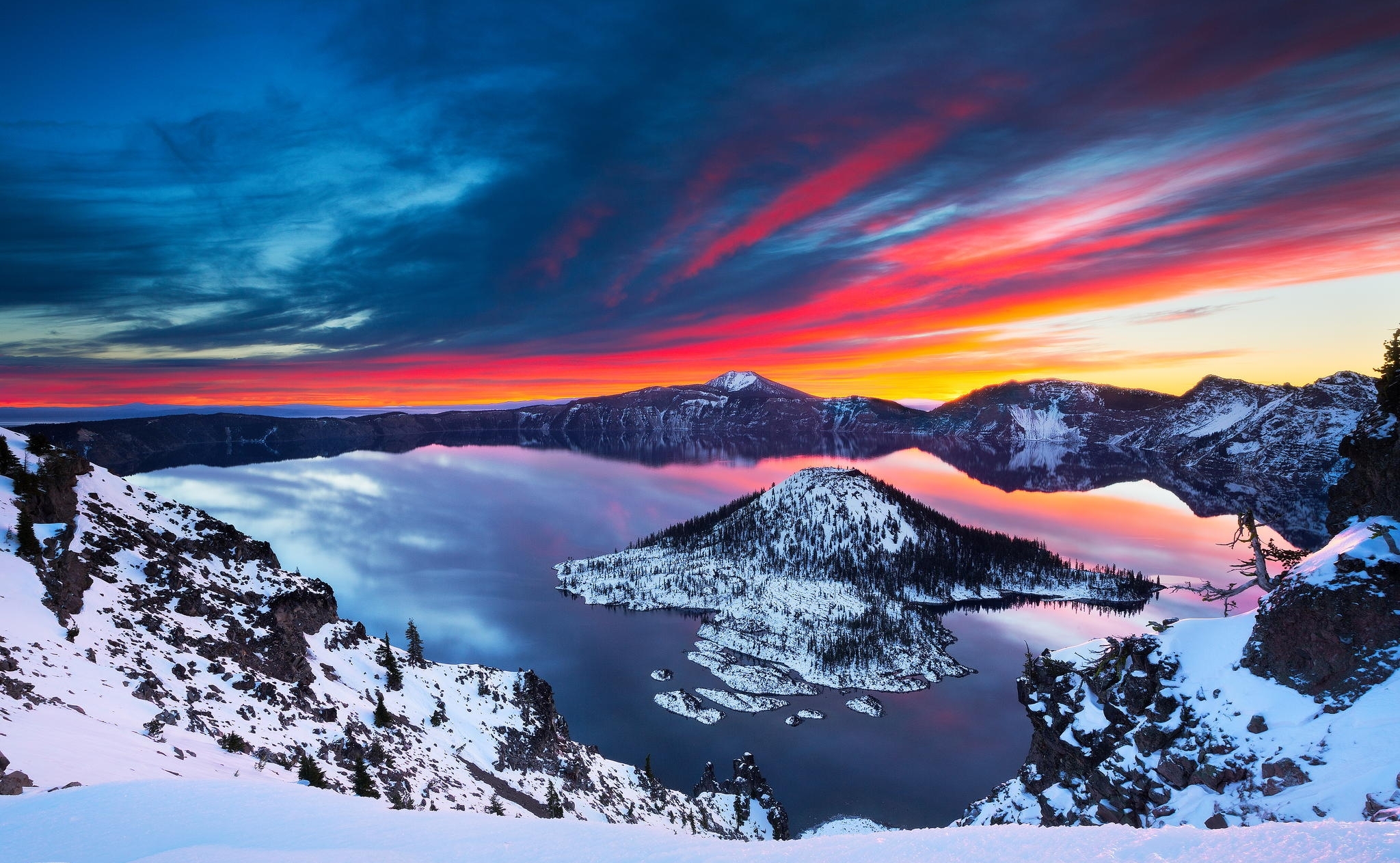 Download Sky Lake Forest Sunset Sunrise Snow Oregon Winter Nature