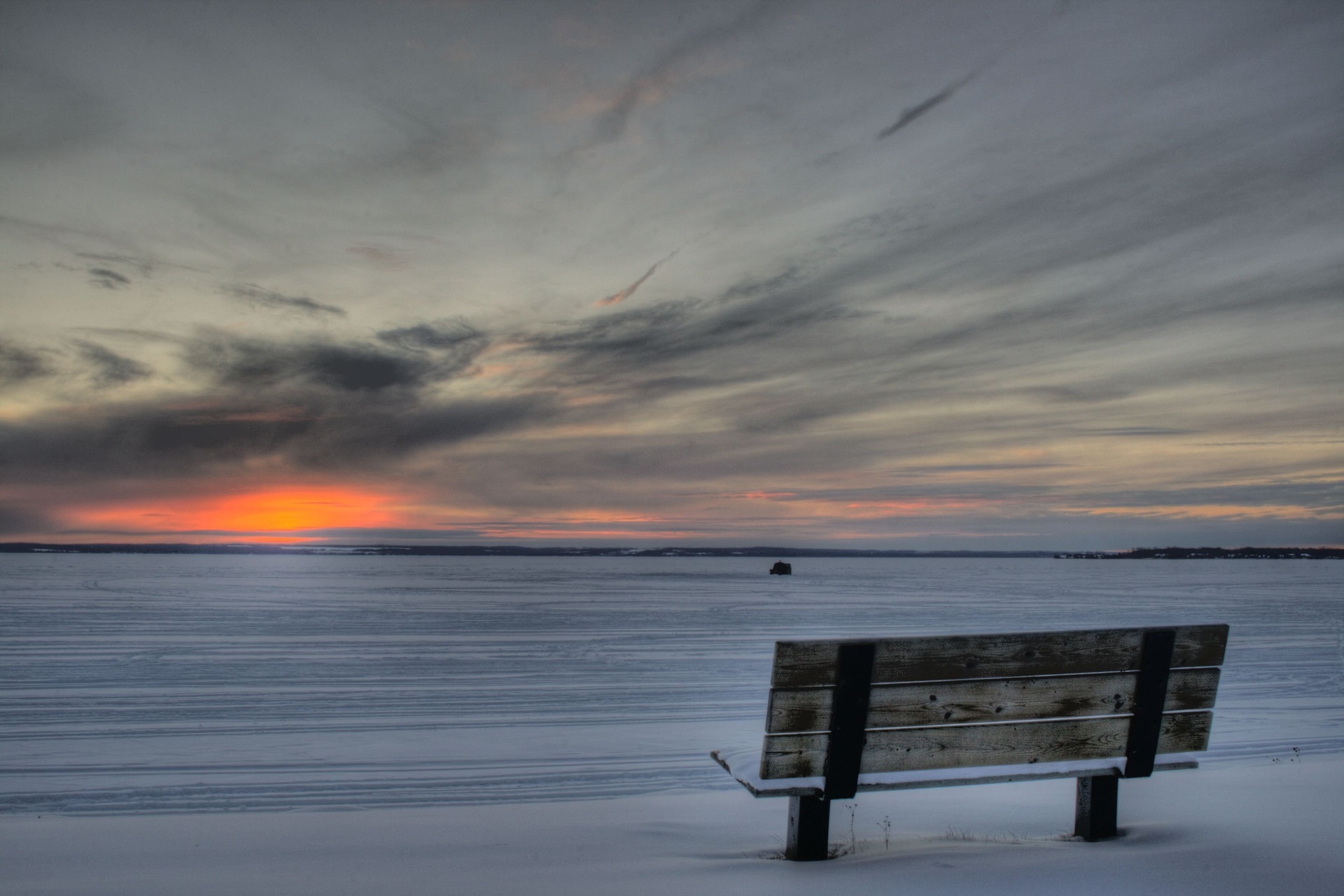 Download Alberta Morning Snow Cloud Sky Bench Winter Canada Lake