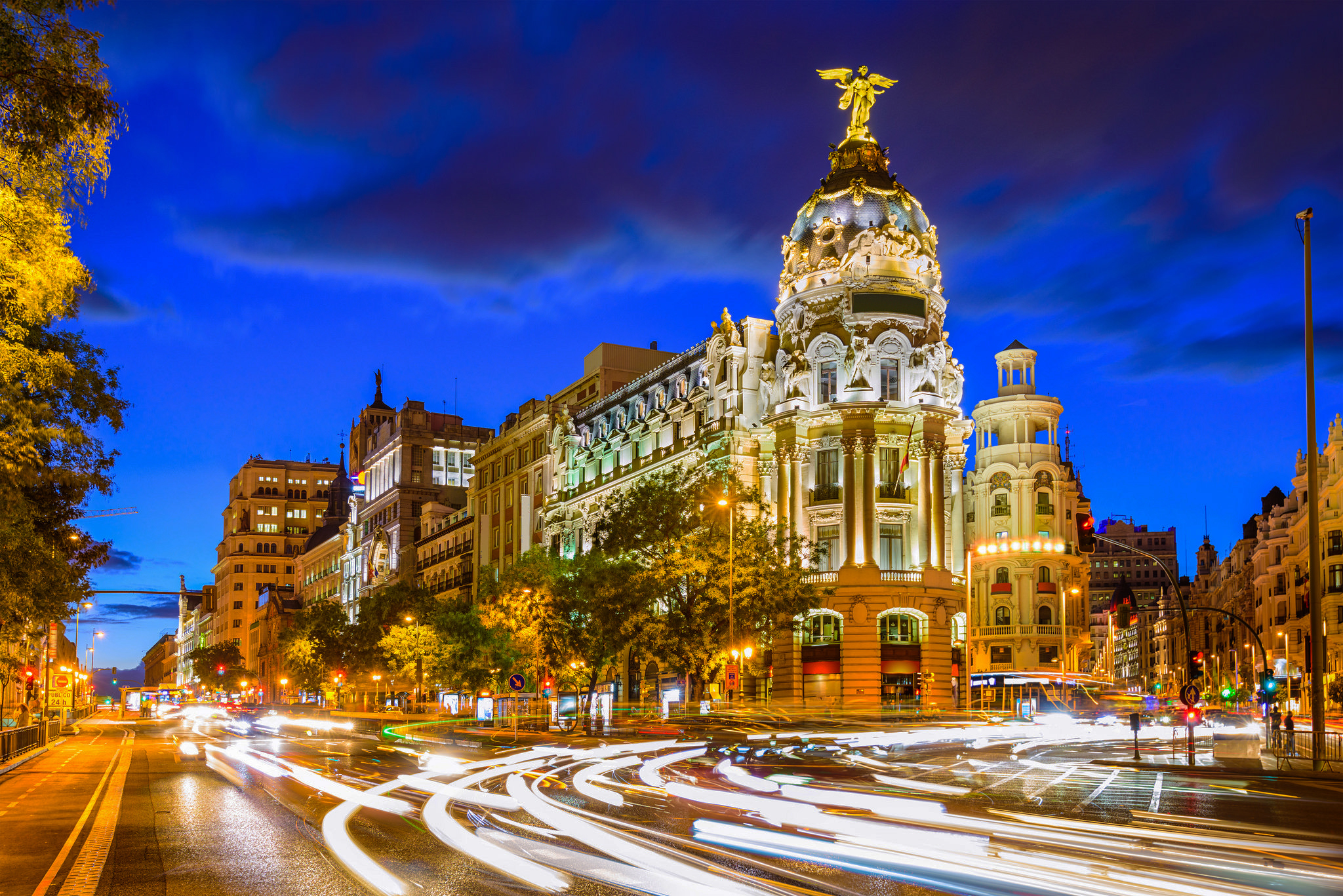 Download Light Building Time Lapse Night Spain Man Made Madrid HD Wallpaper