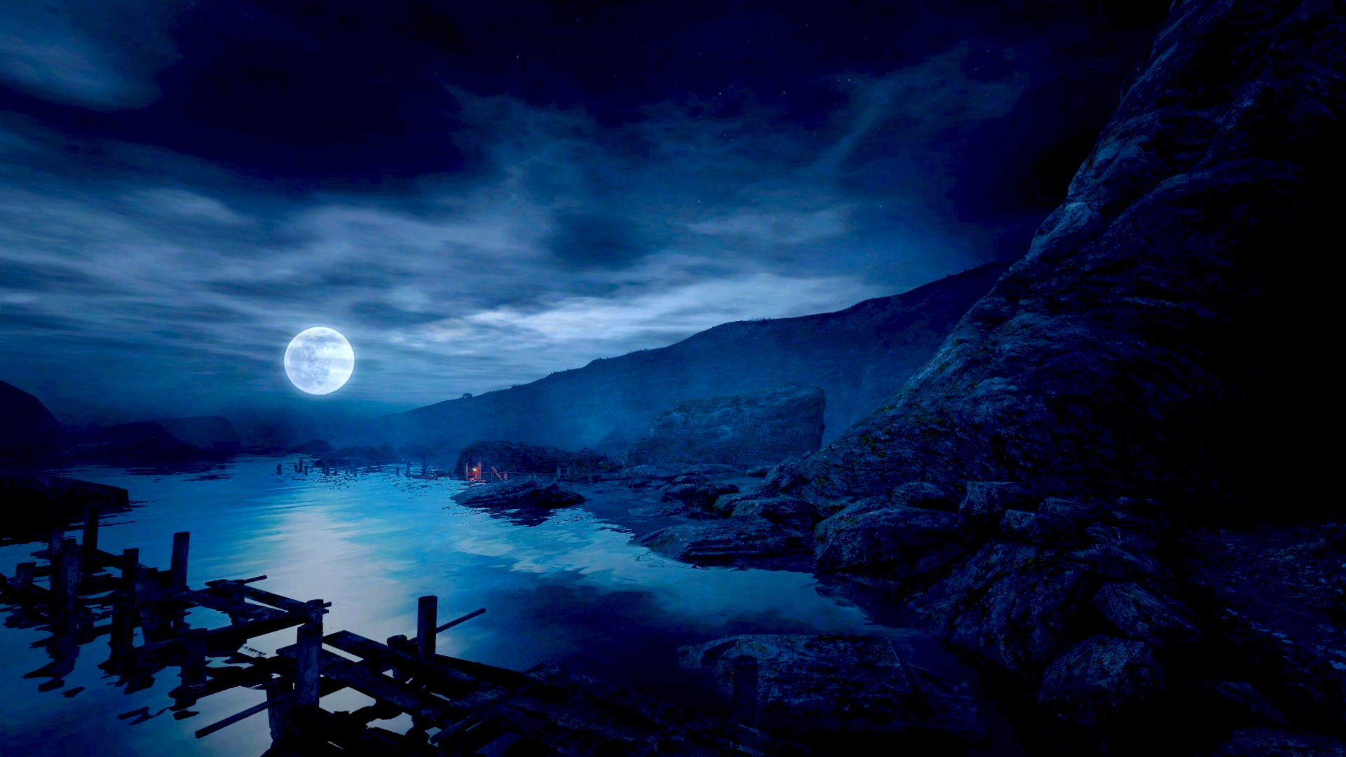 Download Moon Blue Landscape Artistic Night HD Wallpaper