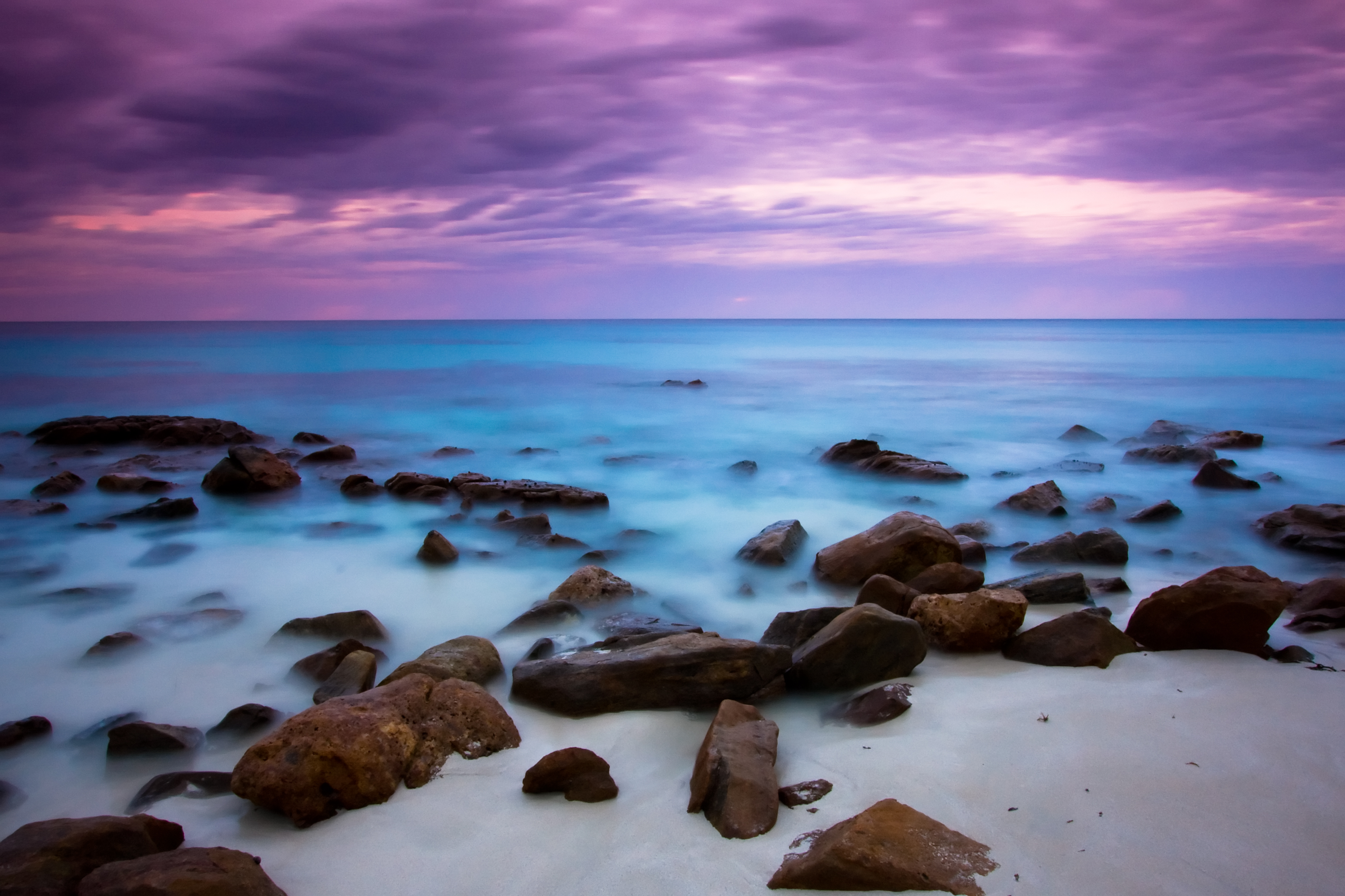 Download Horizon Blue Sea Ocean Sky Purple Cloud Nature Sunset HD Wallpaper