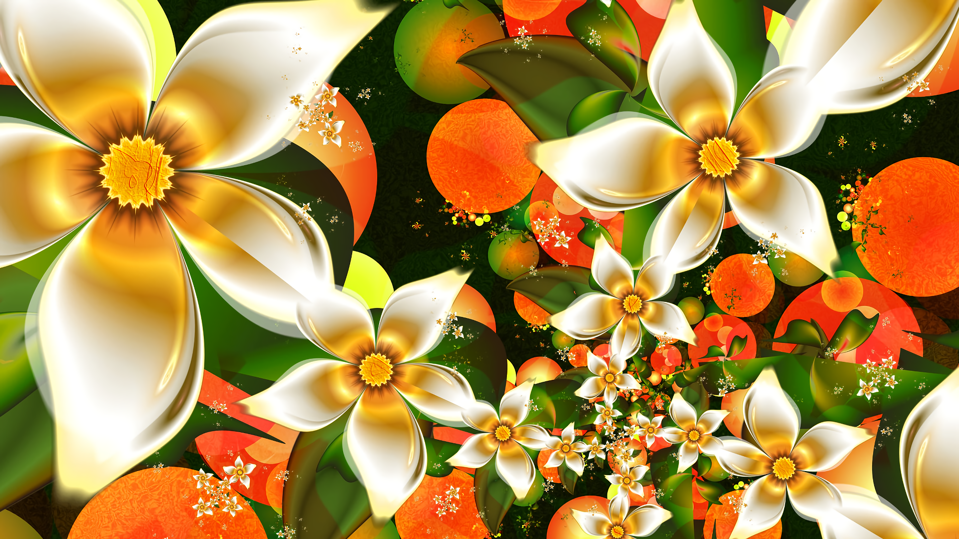 Download Green White Orange (Color) Blossom Artistic Flower HD