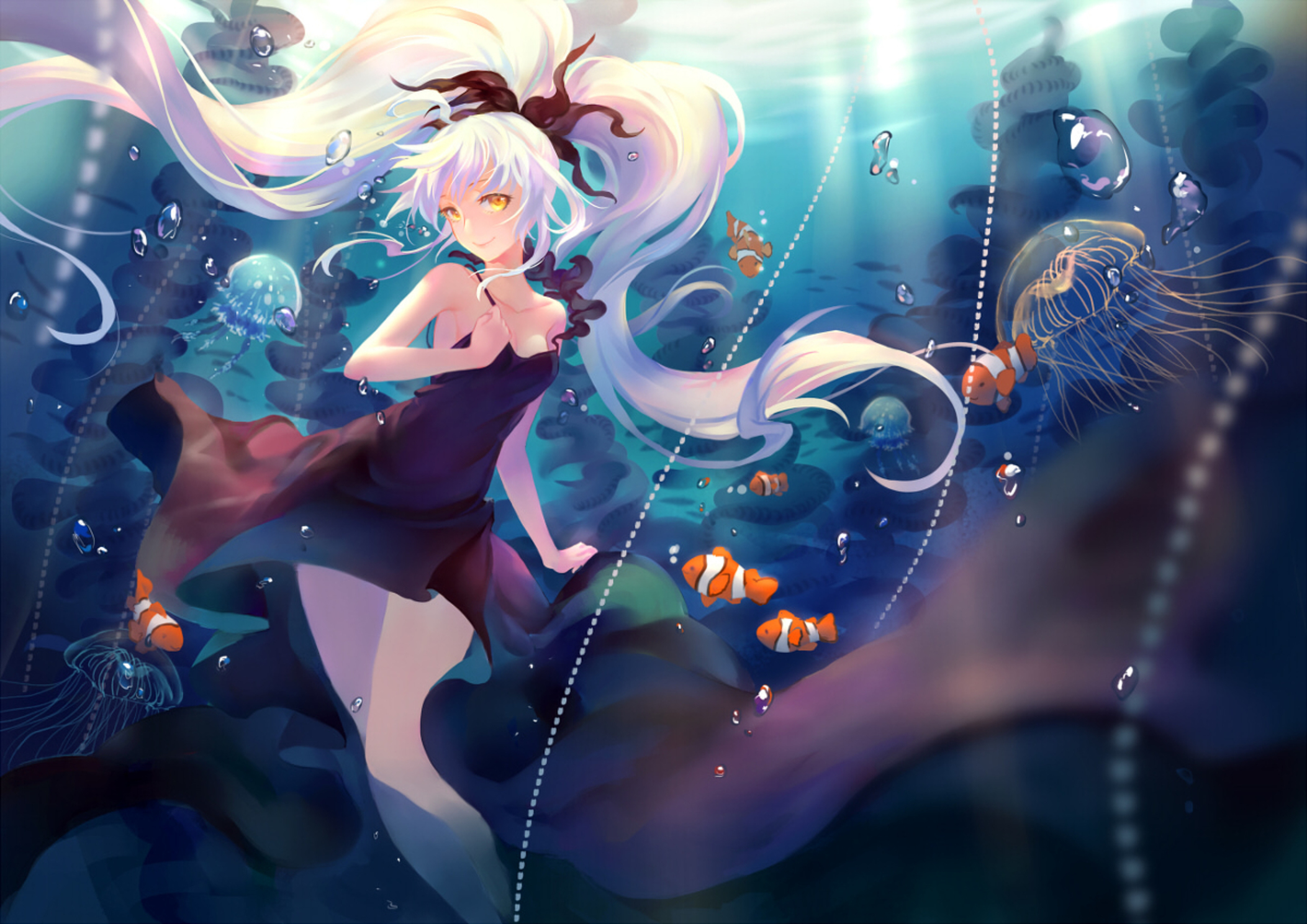 Download Water Yellow Eyes Long Hair Jellyfish Clownfish White Hair