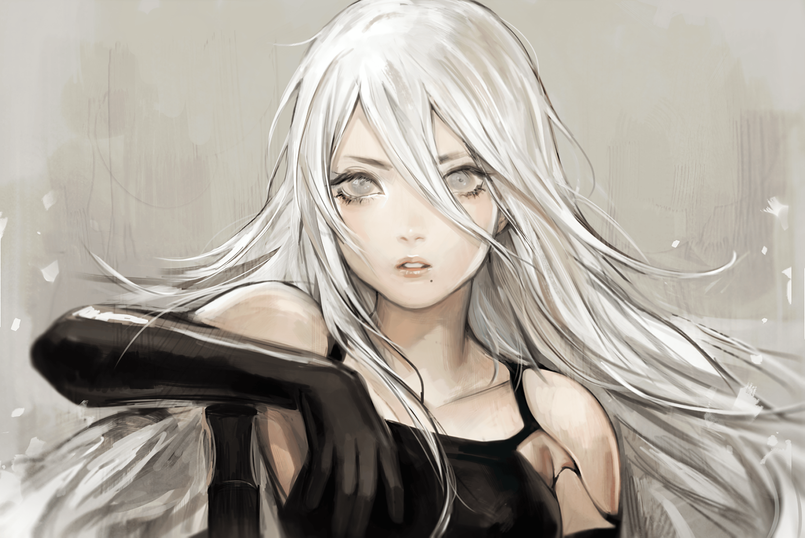 Anime Girl Grey Hair Grey Eyes