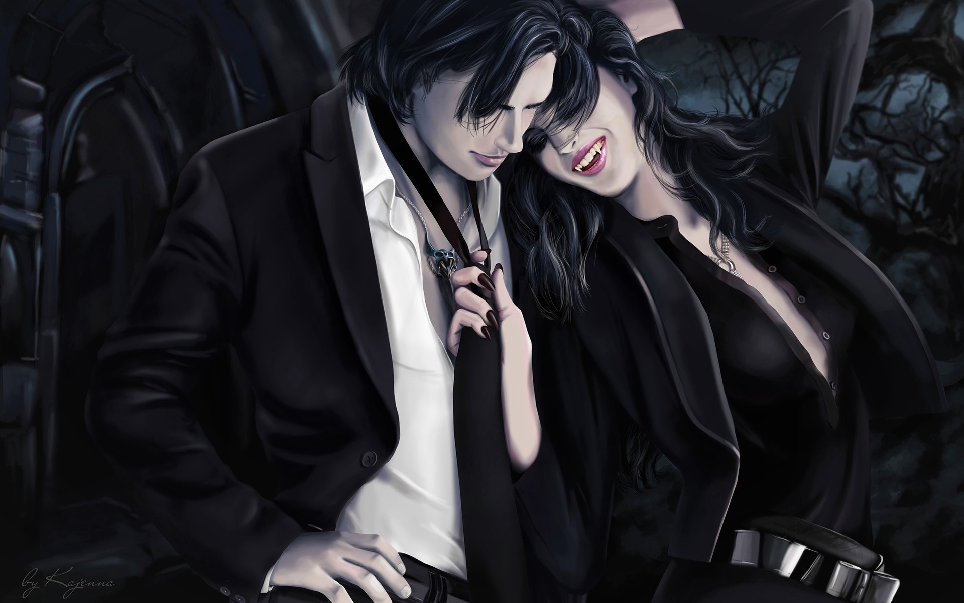 Download Love Romantic Couple Fantasy Vampire HD Wallpaper by Kajenna