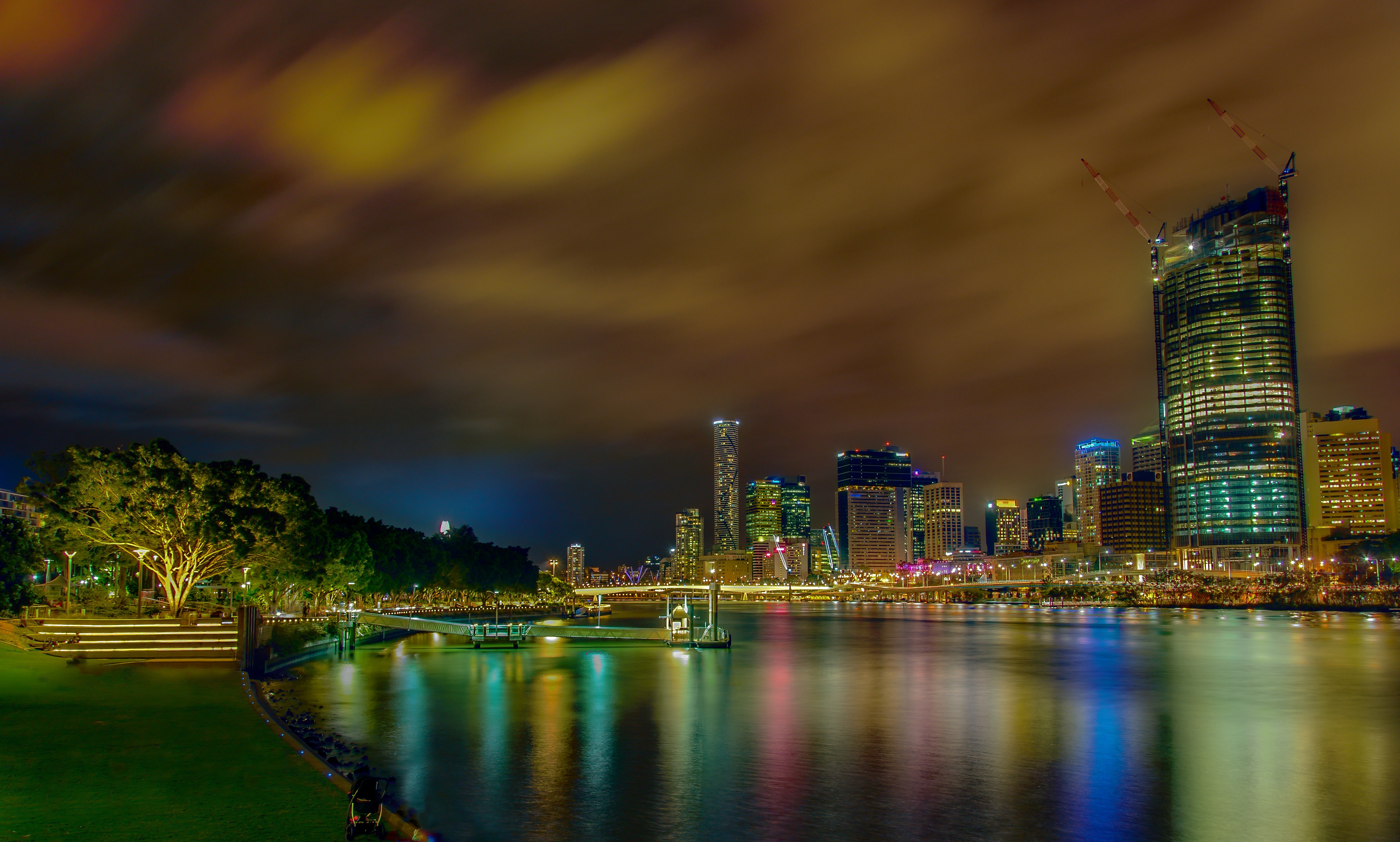 Download Australia Light Night City Man Made Brisbane 4k Ultra HD Wallpaper