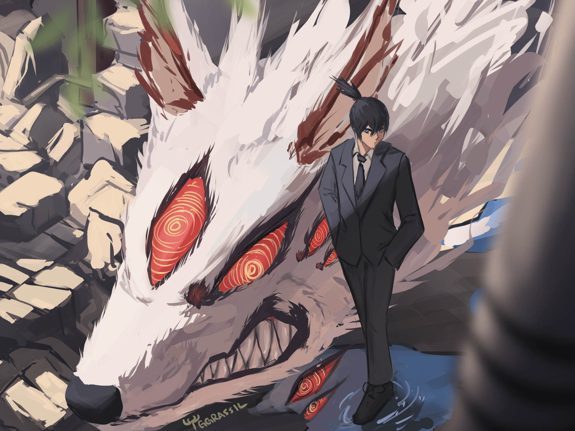 Chainsaw Man HD Aki Hayakawa & Fox Devil Anime Wallpaper by Yggrassil