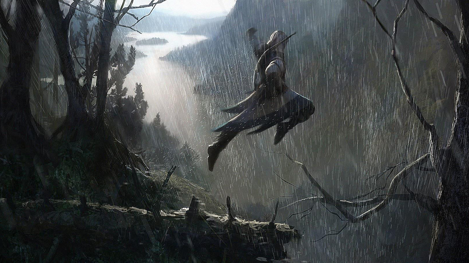 Assassin's Creed III HD Wallpaper Epic Leap in Shadowy Landscapes