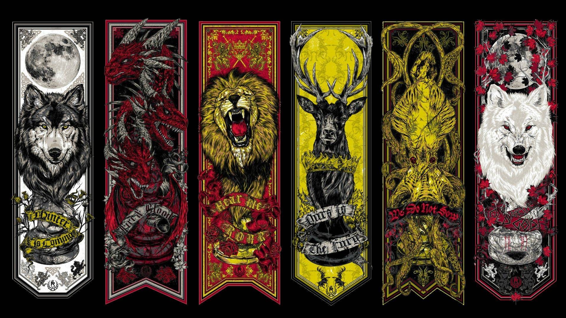 Epic Game of Thrones HD Wallpaper Featuring Iconic House Banners