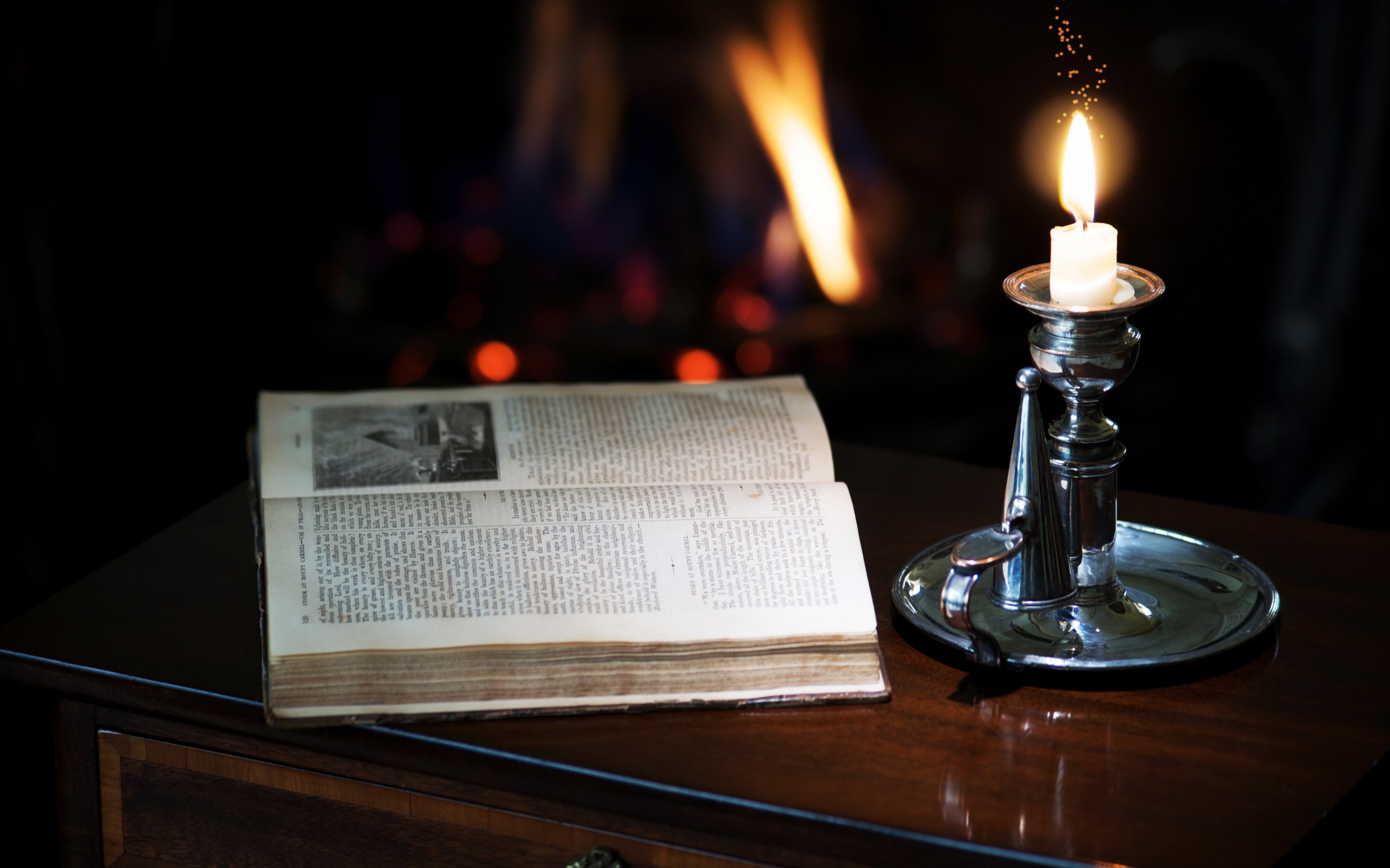 Cozy Reading HD Wallpaper of a Book by Candlelight