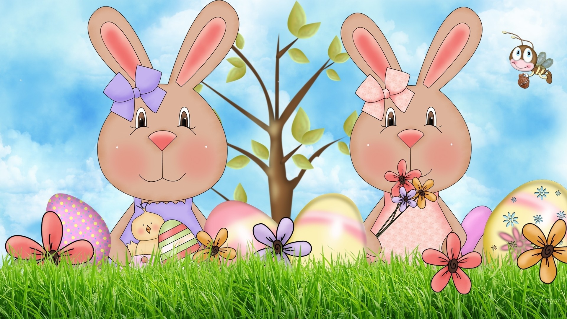 Joyful Easter Bunnies HD Wallpaper