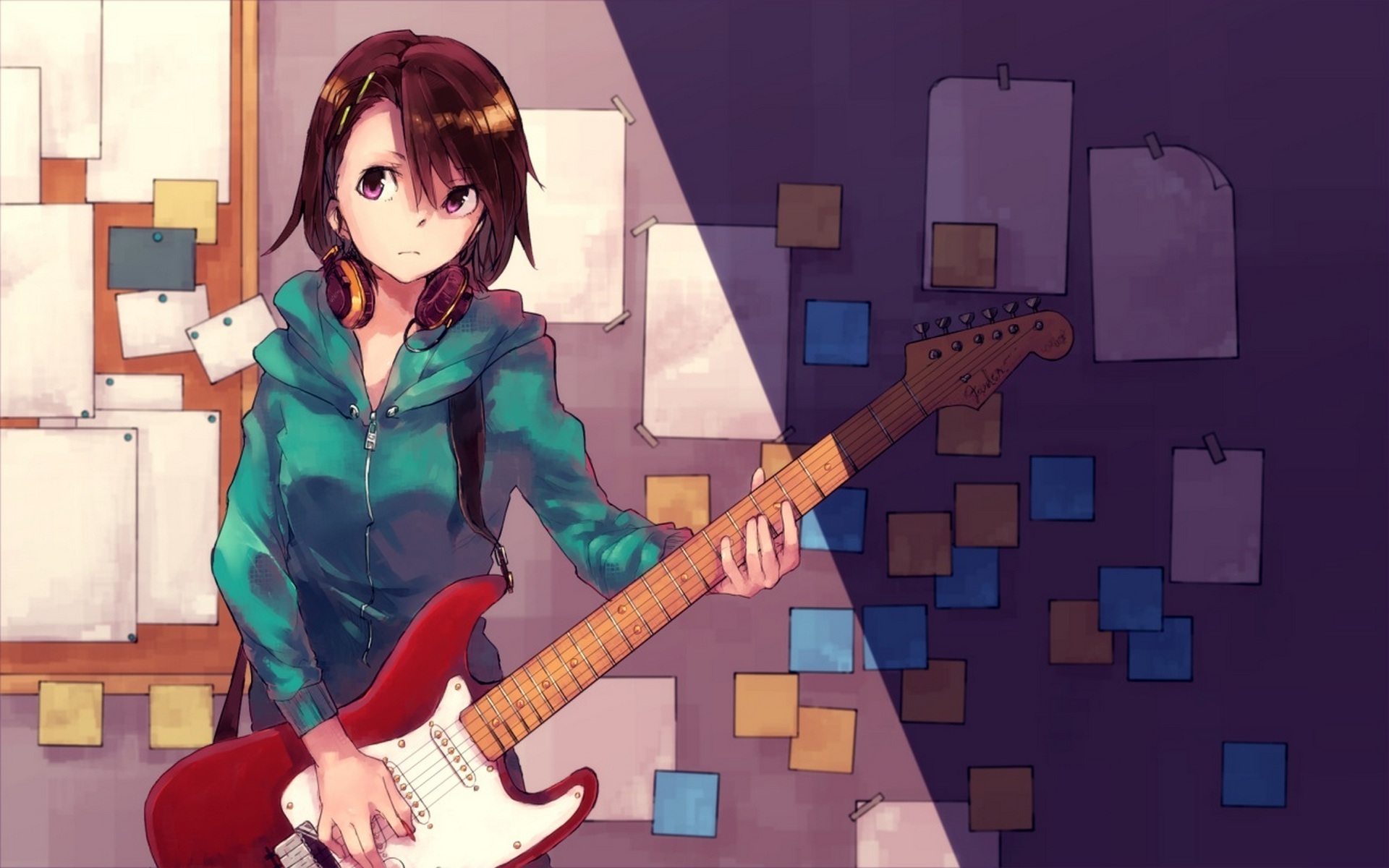 Anime Girl playing guitar HD Wallpaper Background Image 1920x1200
