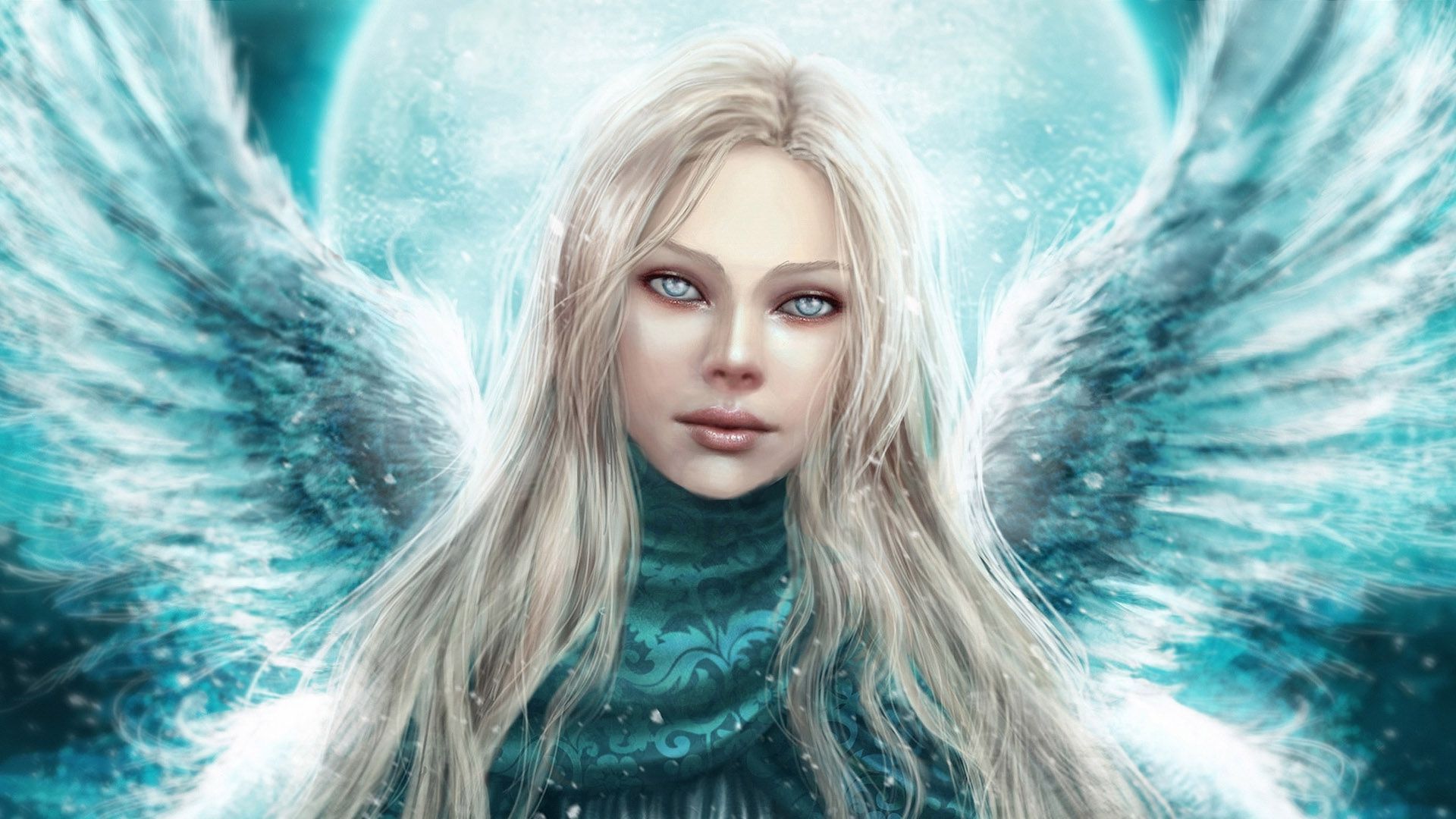 Download Moon Wings Blue Eyes White Hair Blue Fantasy Angel HD Wallpaper