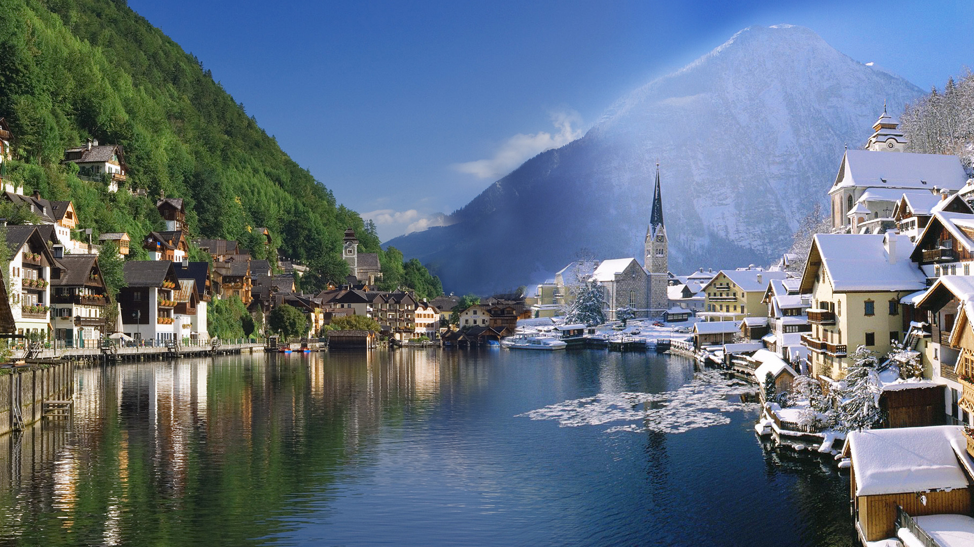 Download Snow Town Winter Austria Man Made Hallstatt HD Wallpaper
