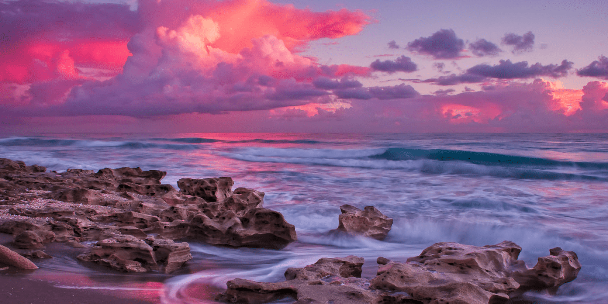 Download Horizon Pink Sky Sea Ocean Nature Sunset Wallpaper