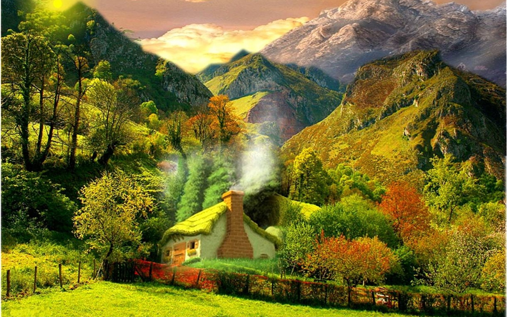 House in Autumn Forest Wallpaper and Background Image