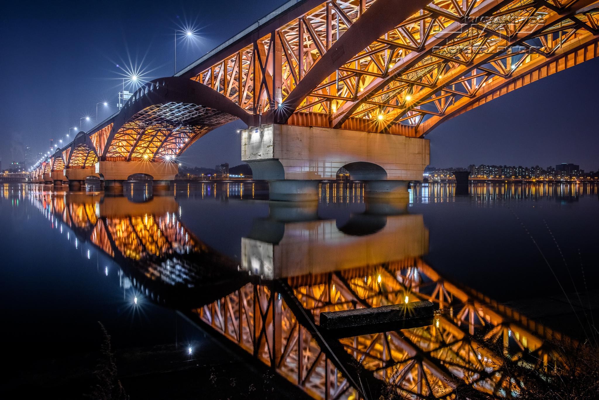 Download Seongsan Bridge Night Reflection River Man Made Bridge HD