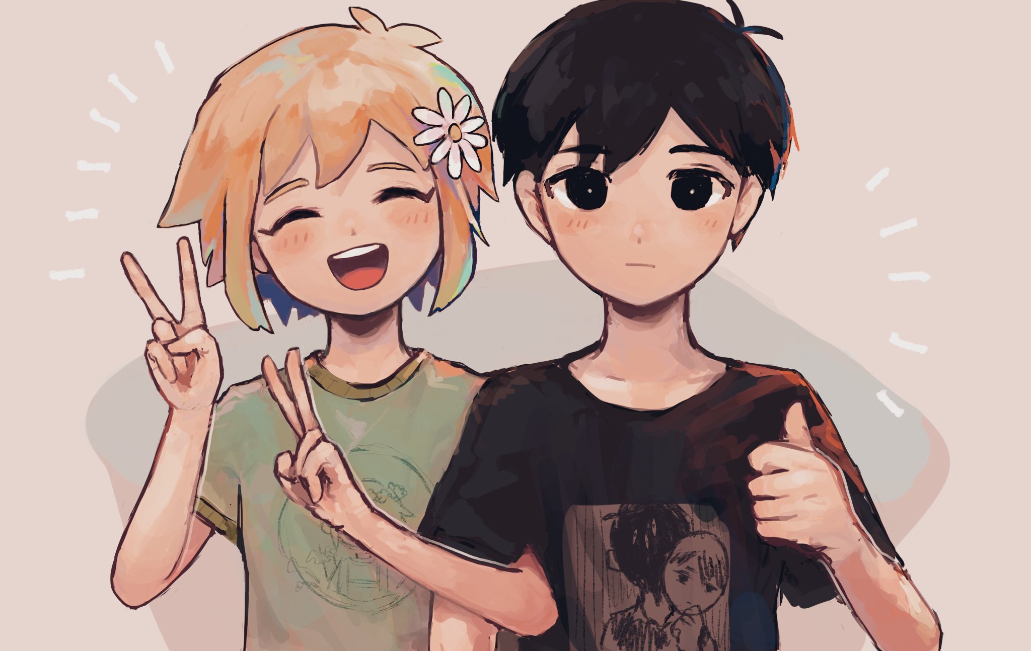 Download Black Eyes Blush Smile Shirt Peace Sign Black Hair Blonde