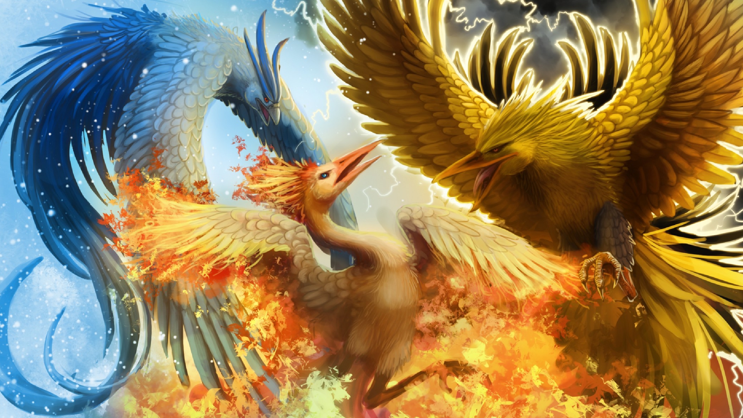 Legendary birds Articuno, Zapdos, and Moltres Full HD Wallpaper and