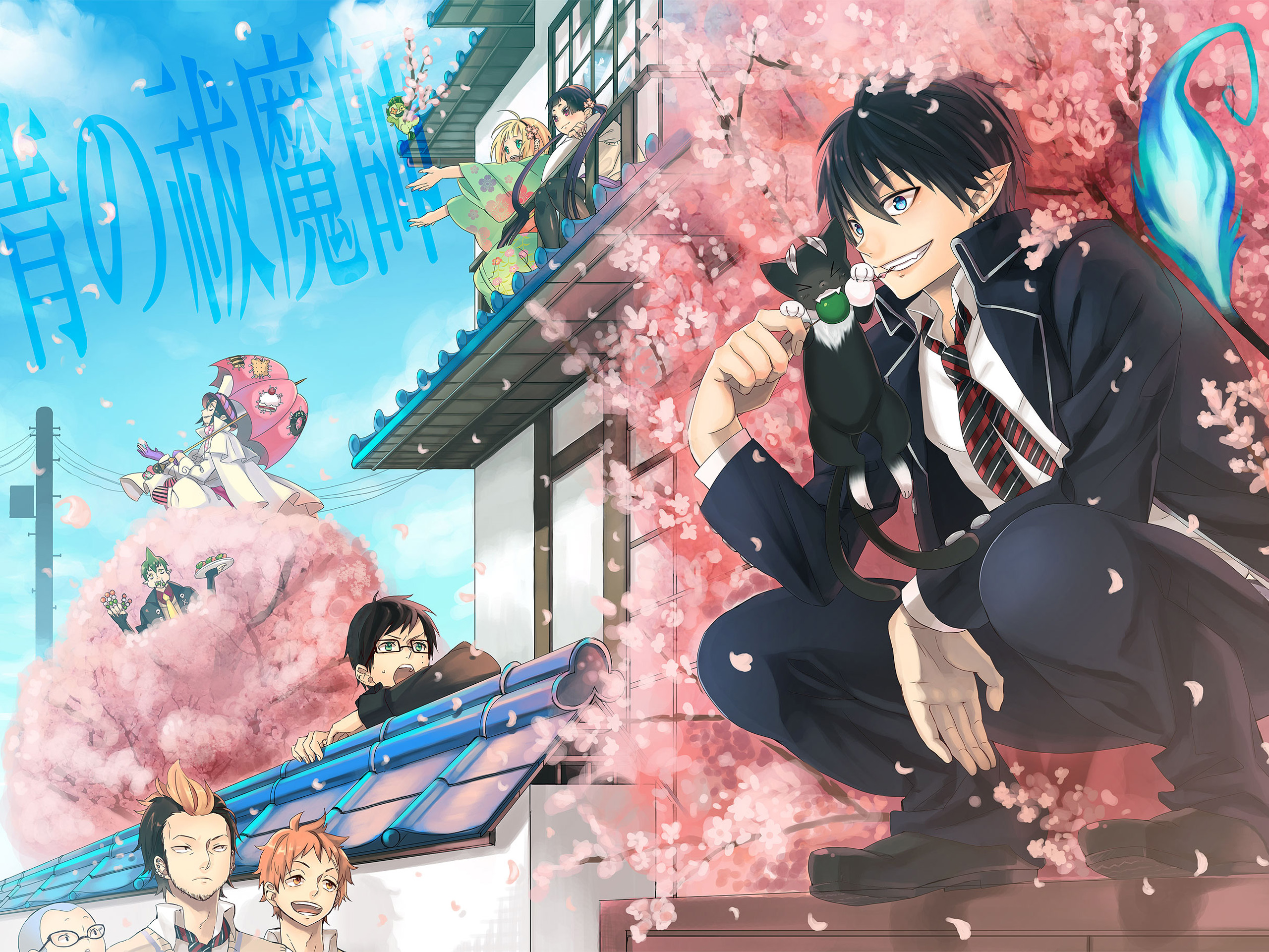 Blue Exorcist HD Wallpaper Characters in Cherry Blossom Bliss
