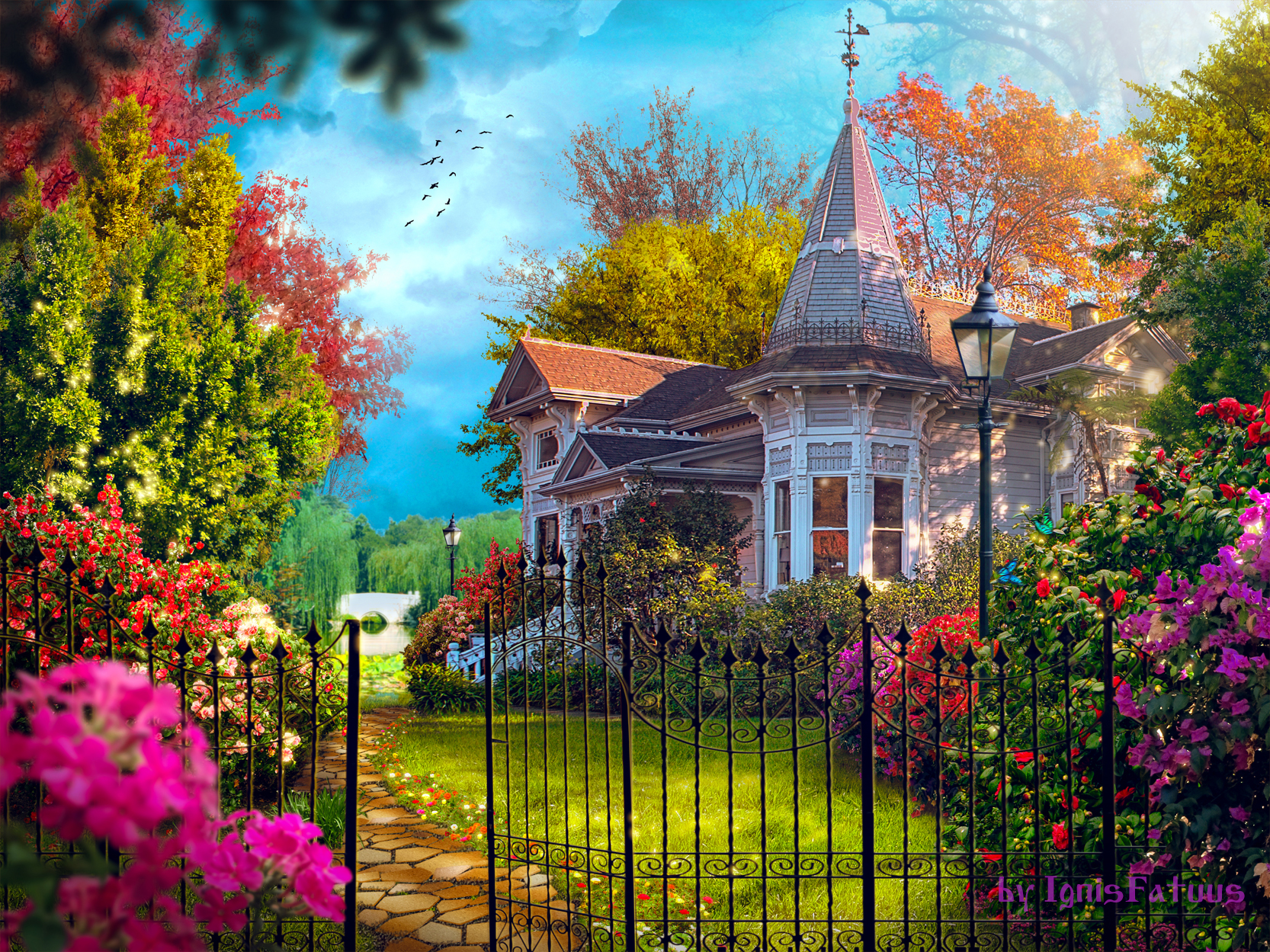 House and Garden in Spring Wallpaper and Background Image 1666x1249