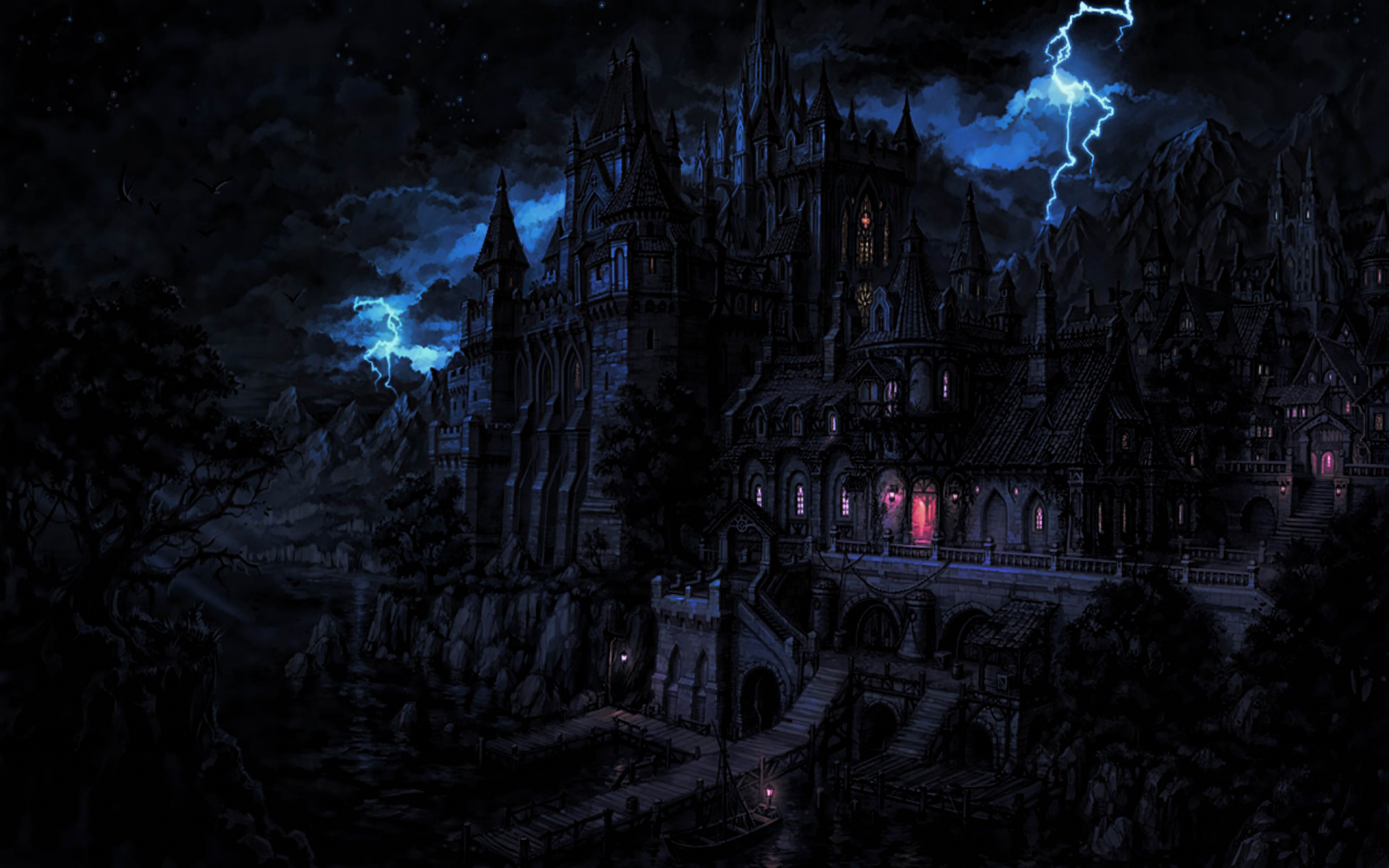 Download Lightning Dracula's Castle Dark Fantasy Castle HD Wallpaper