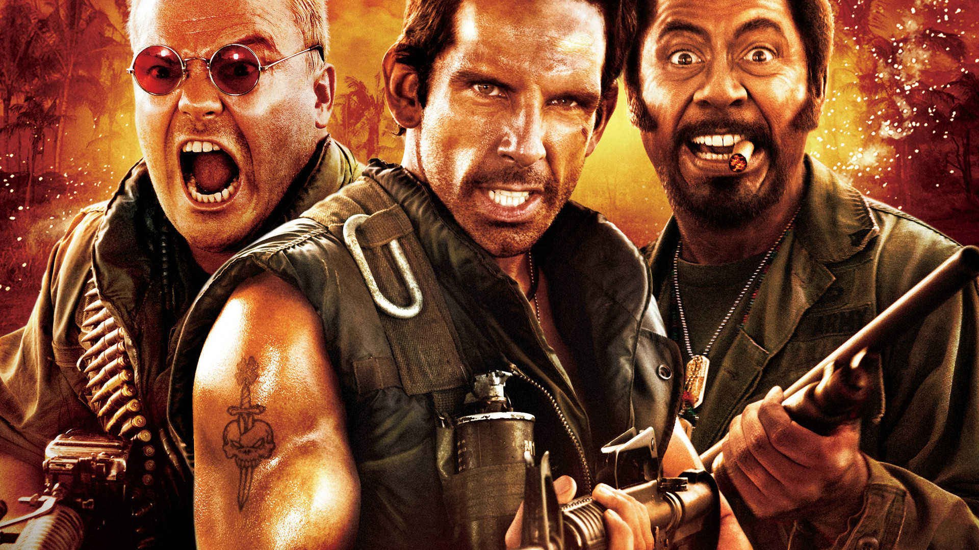 Tropic Thunder HD Wallpaper Featuring Robert Downey Jr., Ben Stiller
