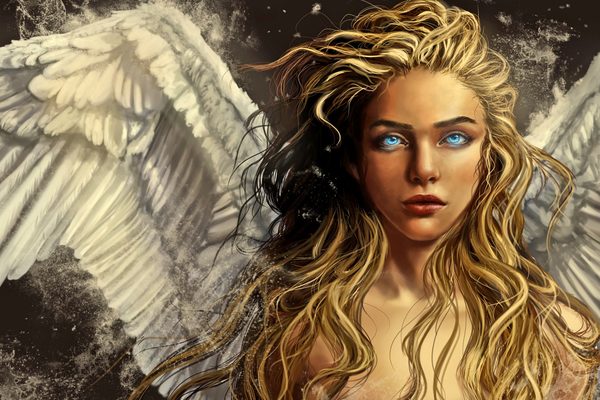 Blonde Angel with Blue Eyes HD Fantasy Wallpaper