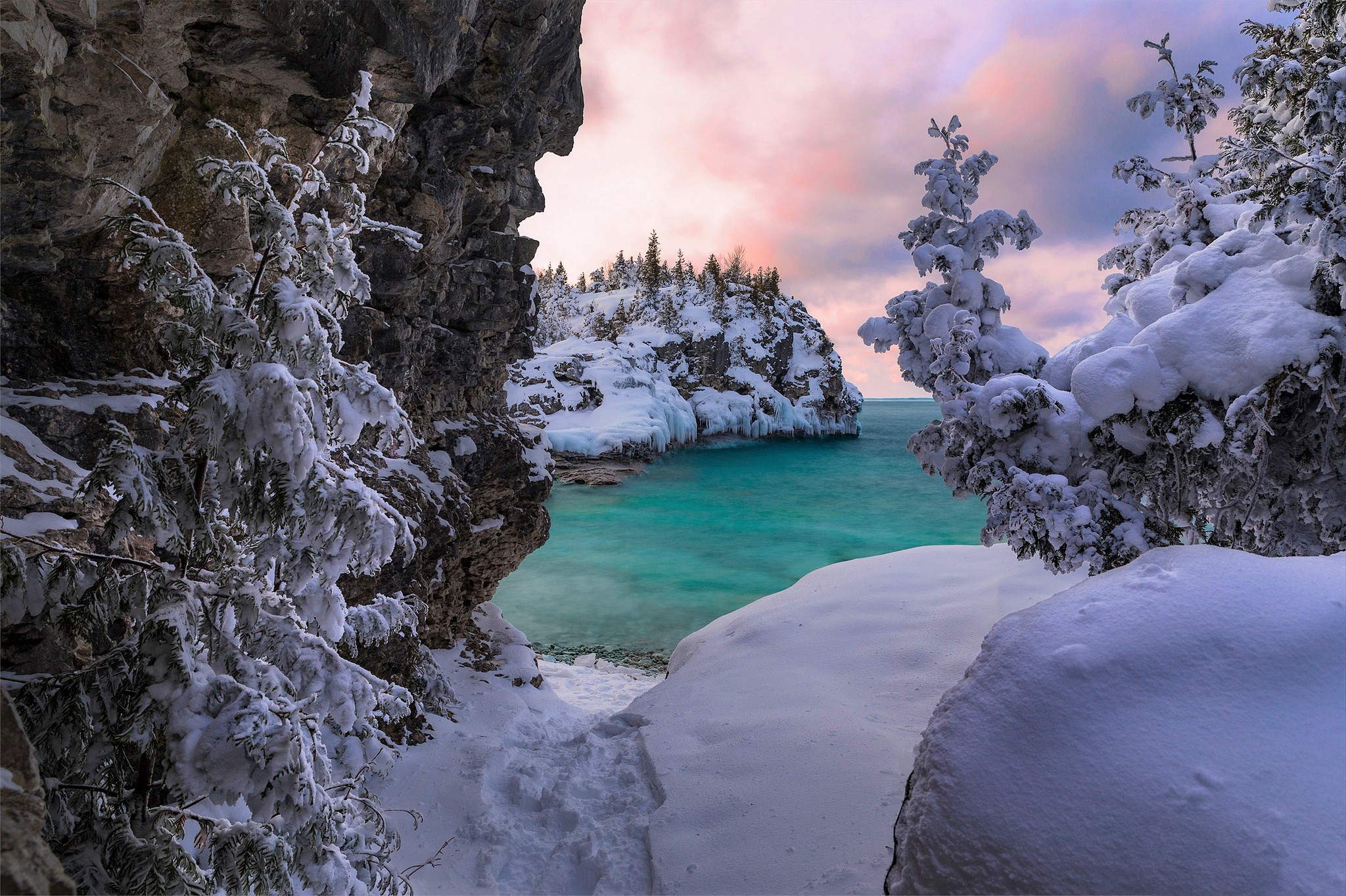 Download Canada Ontario Mountain Snow Lake Lake Huron Nature Winter HD Wallpaper