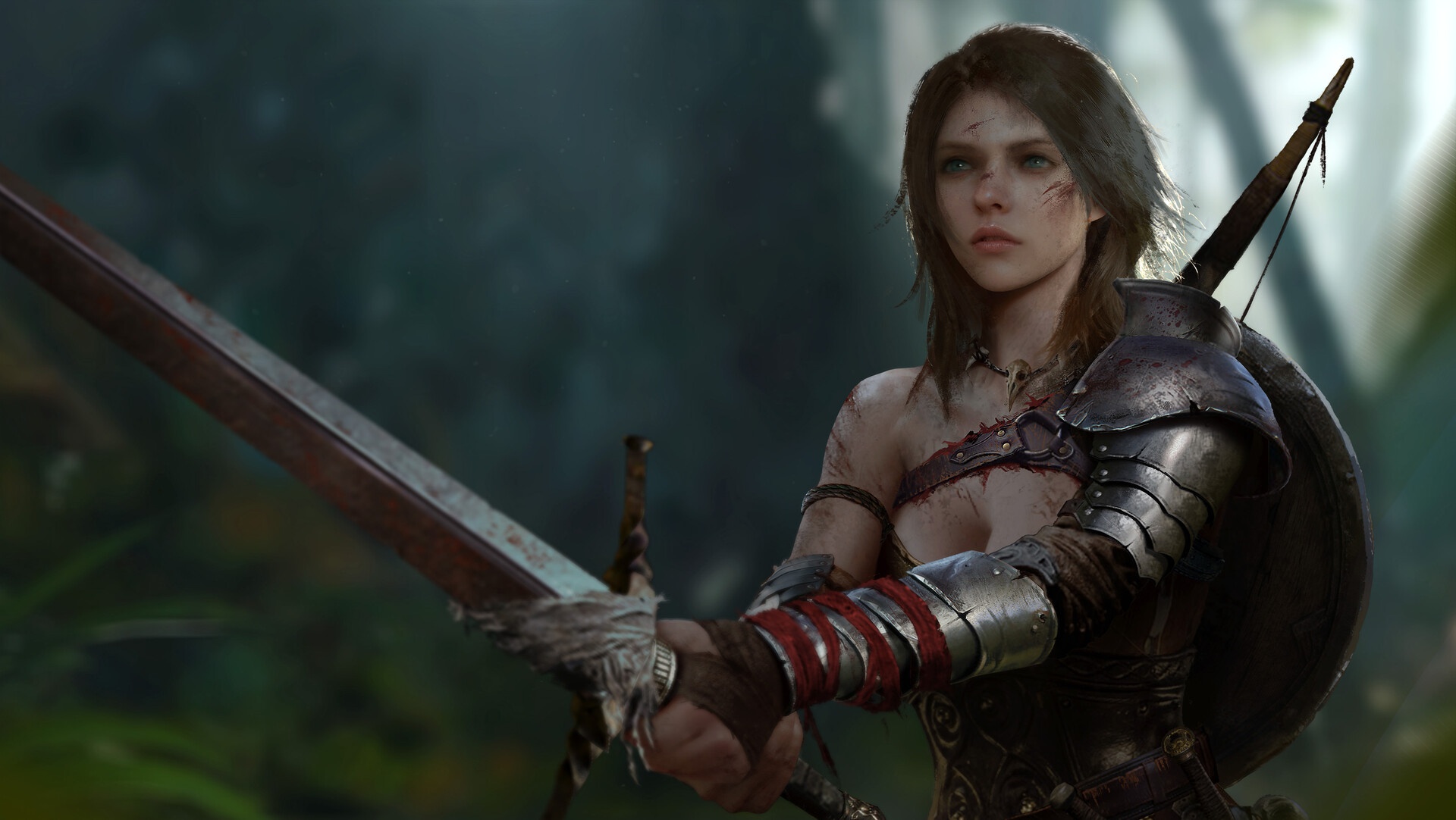 Women Warrior with Sword HD Fantasy Wallpaper by Jun Rao