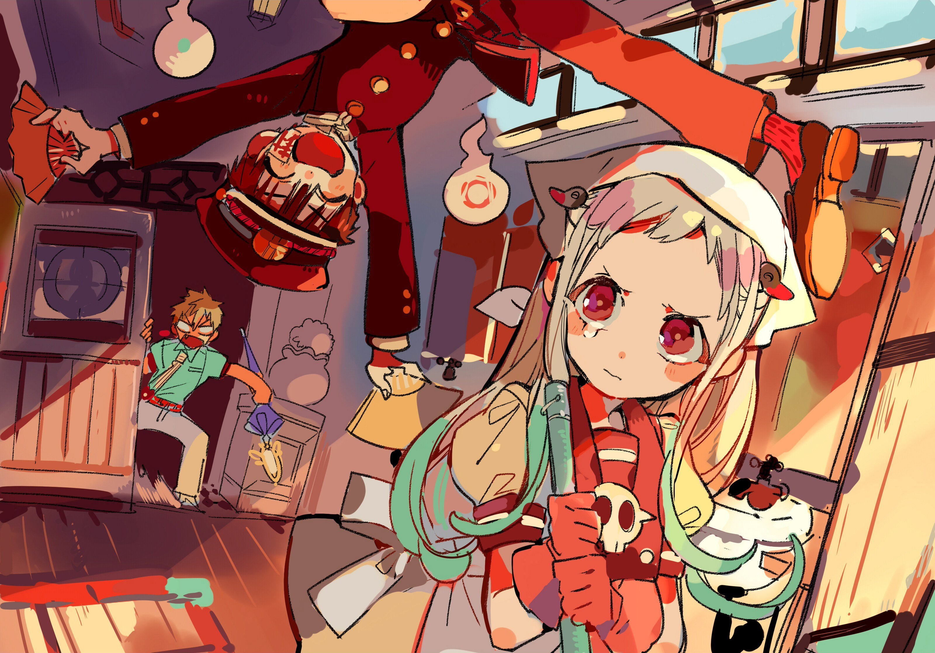 Jibaku Shounen HD Wallpaper Featuring Yashiro Nene, Kou Minamoto, and