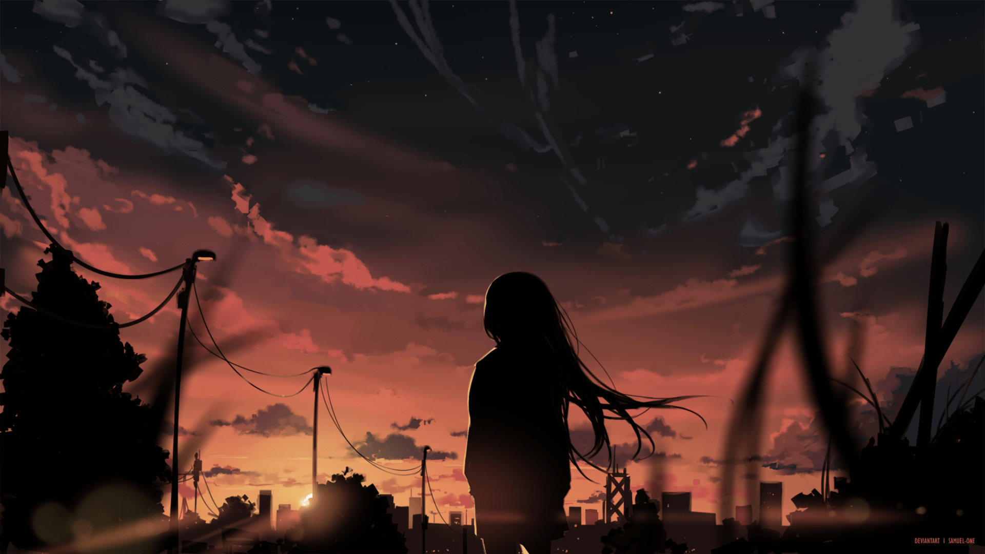 Download Sunset Anime Girl Anime Girl HD Wallpaper by arttssam