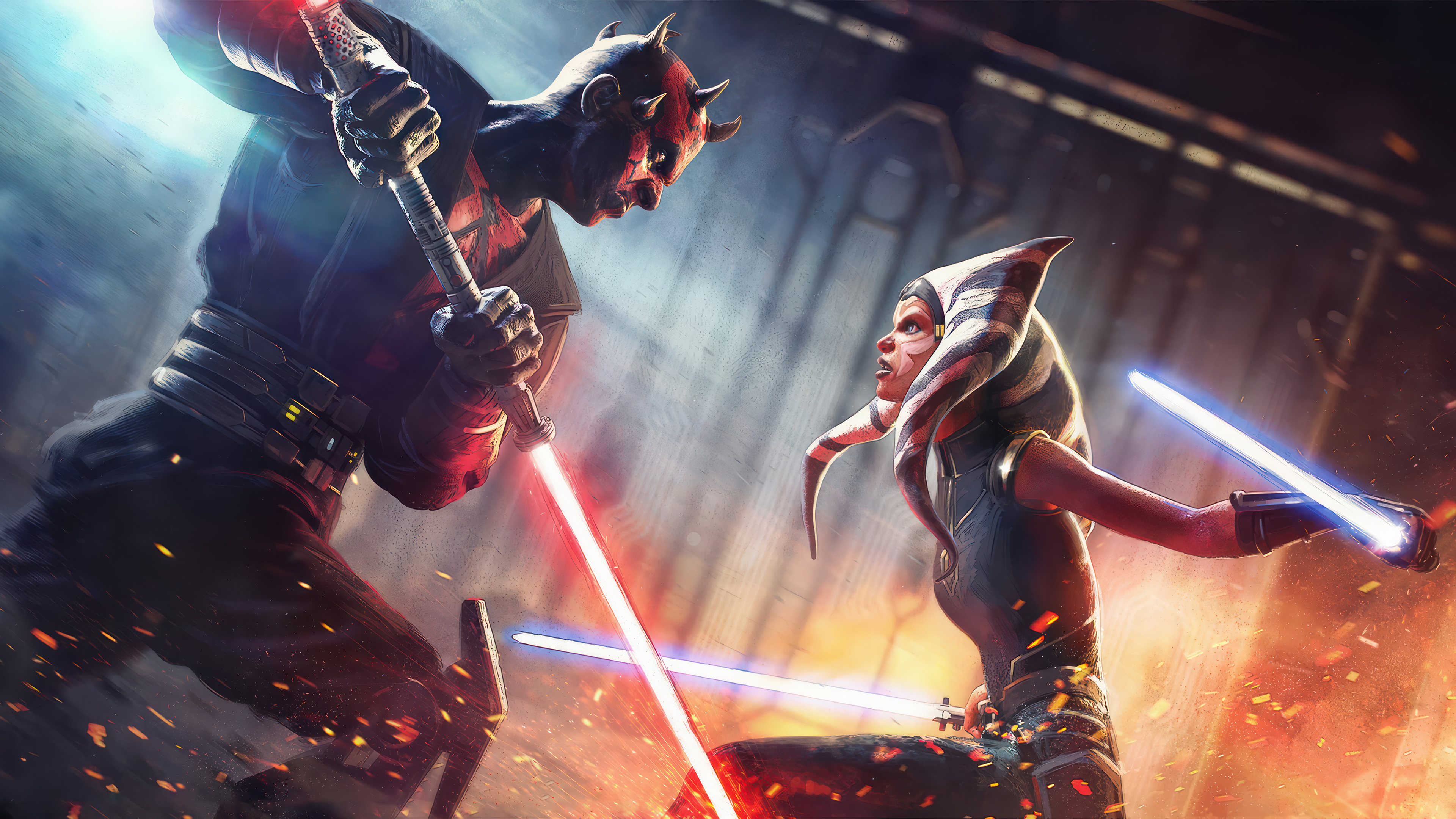 Ahsoka vs Darth Maul Star Wars HD Wallpaper by Saby Menyhei