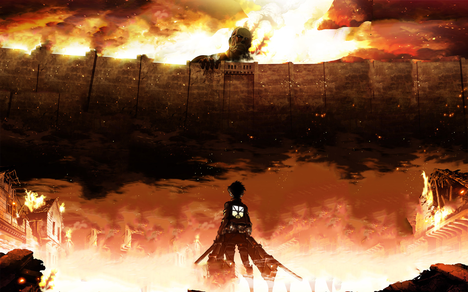 Eren Yeager & Colossal Titan Clash Attack on Titan HD Wallpaper