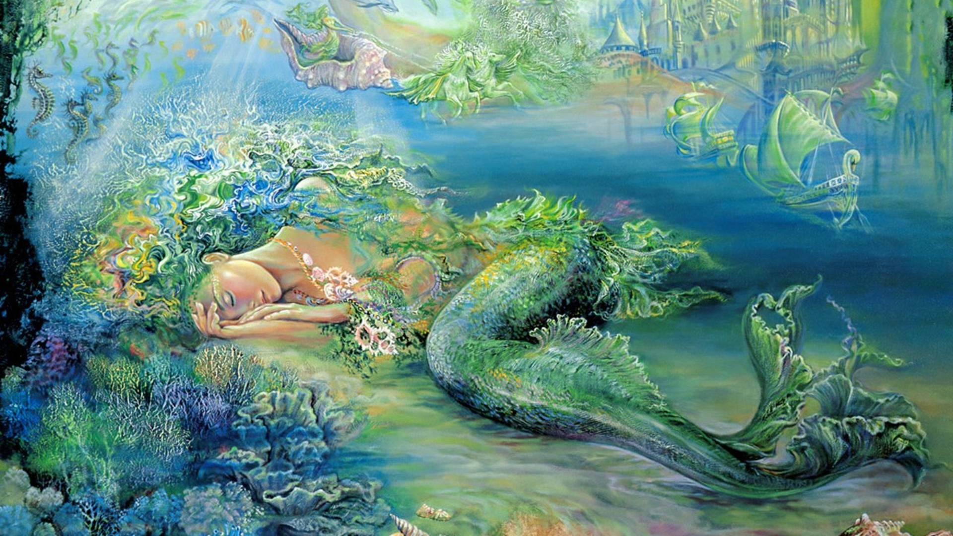 Download Colors Painting Fantasy Mermaid HD Wallpaper by Josephine Wall