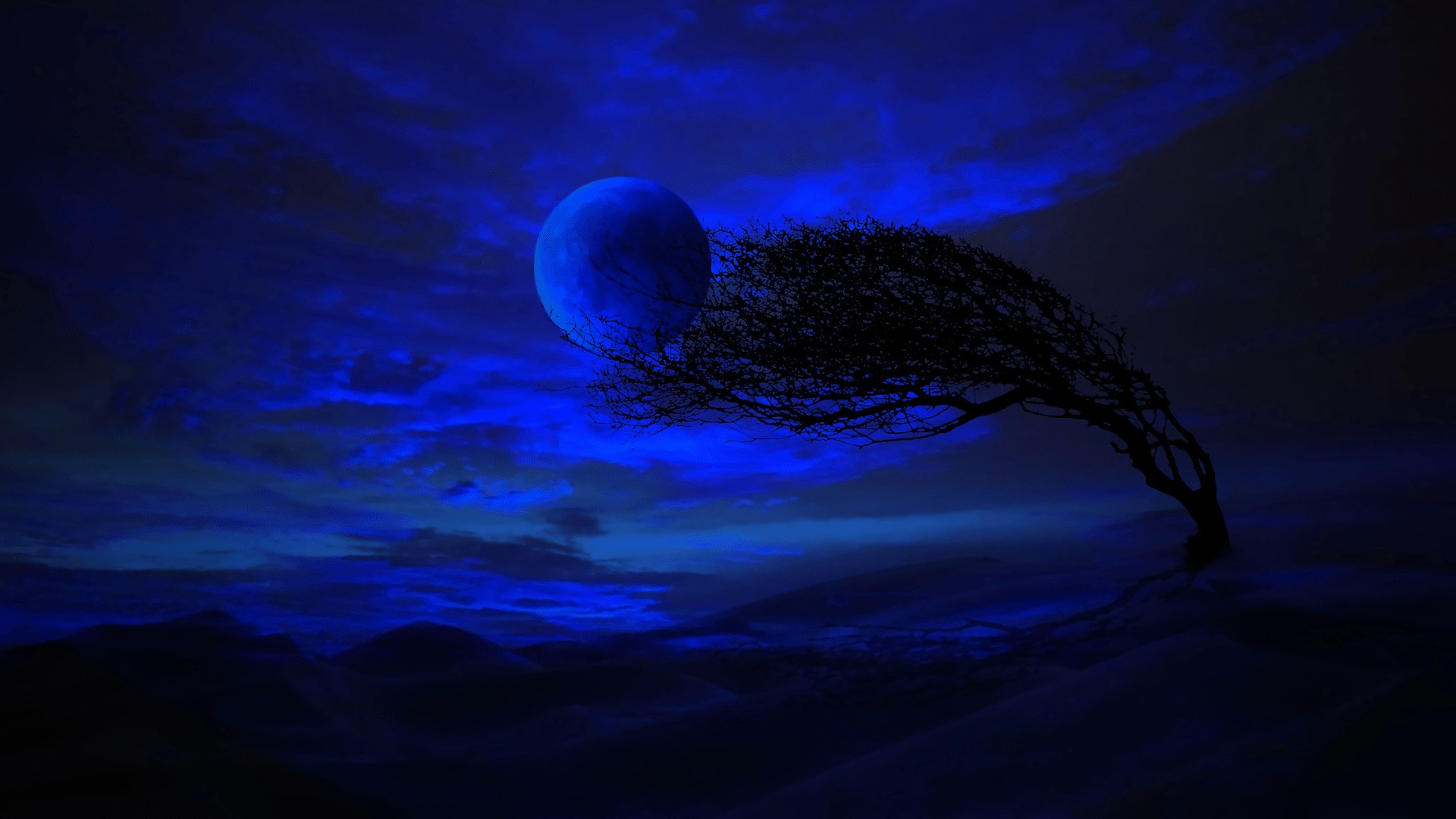 Download Cloud Landscape Tree Blue Artistic Moon HD Wallpaper
