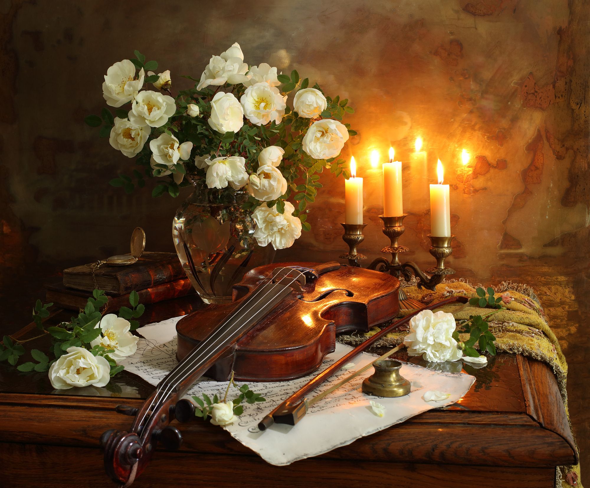 Download White Flower Book Candle Vase Violin Flower Photography Still