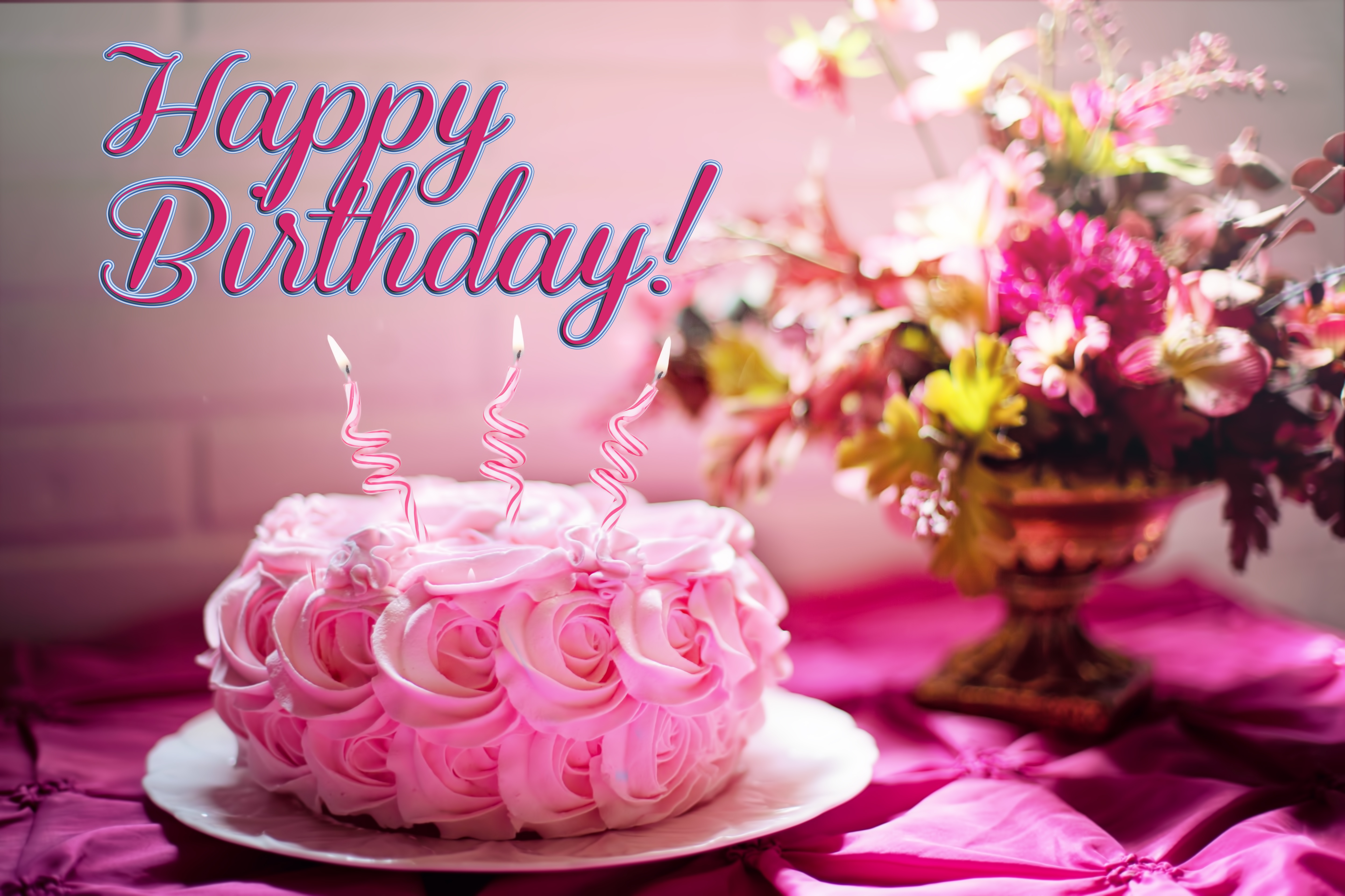 Pink Rose Birthday Cake 5k Retina Ultra HD Wallpaper Background Image