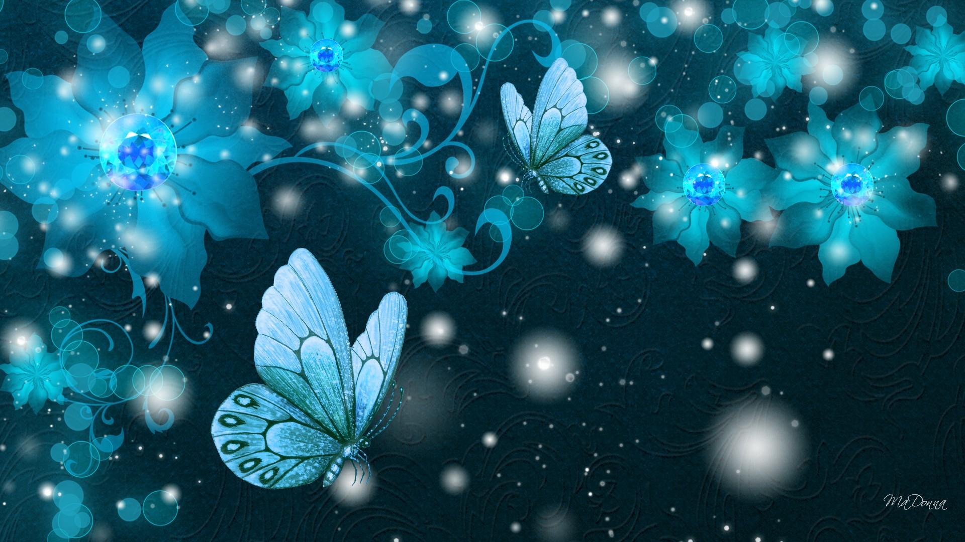 Download Sparkles Turquoise Flower Artistic Butterfly HD Wallpaper by
