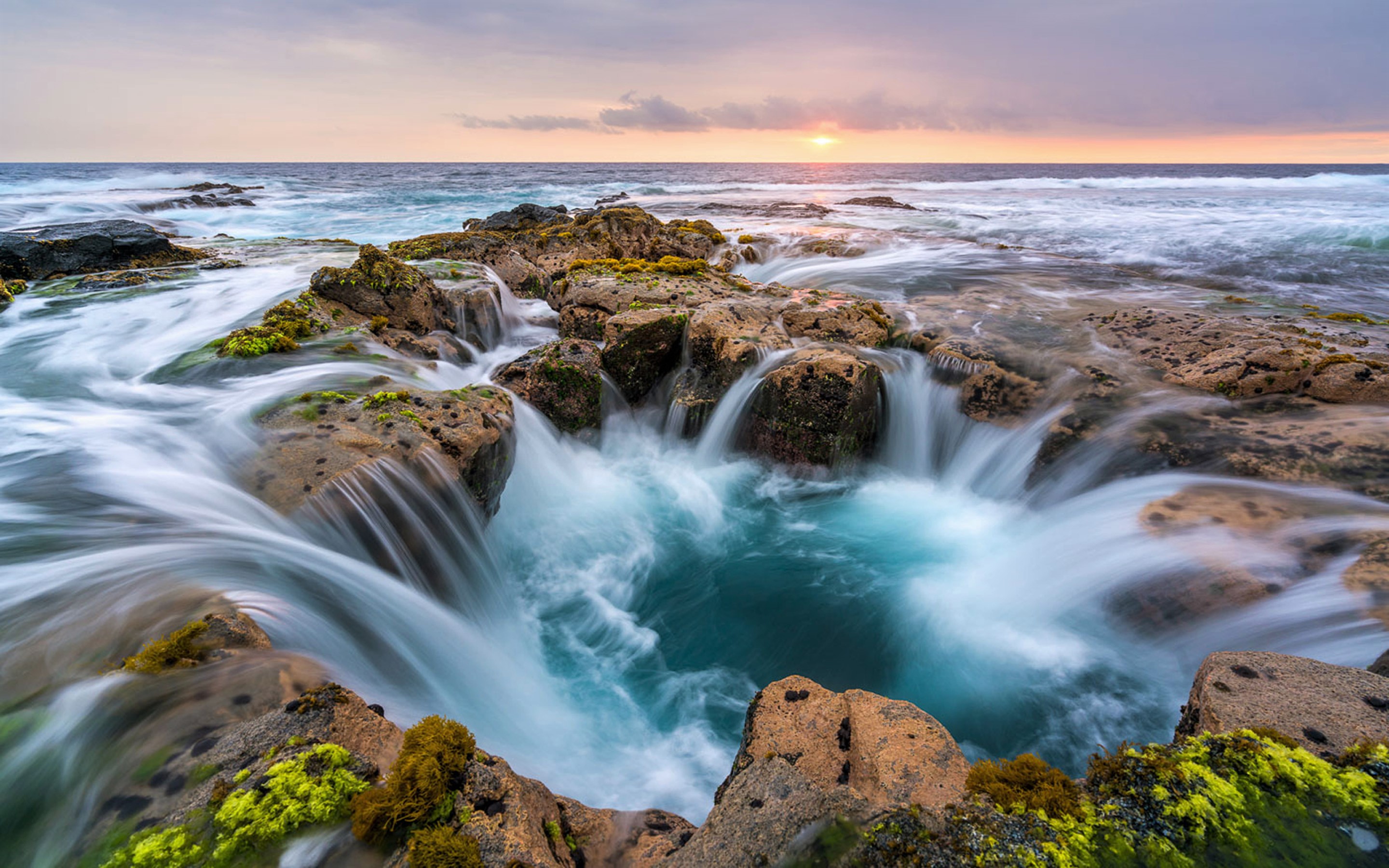 Download Thor's Well Horizon Hawaii Wave Sea Nature Ocean HD Wallpaper
