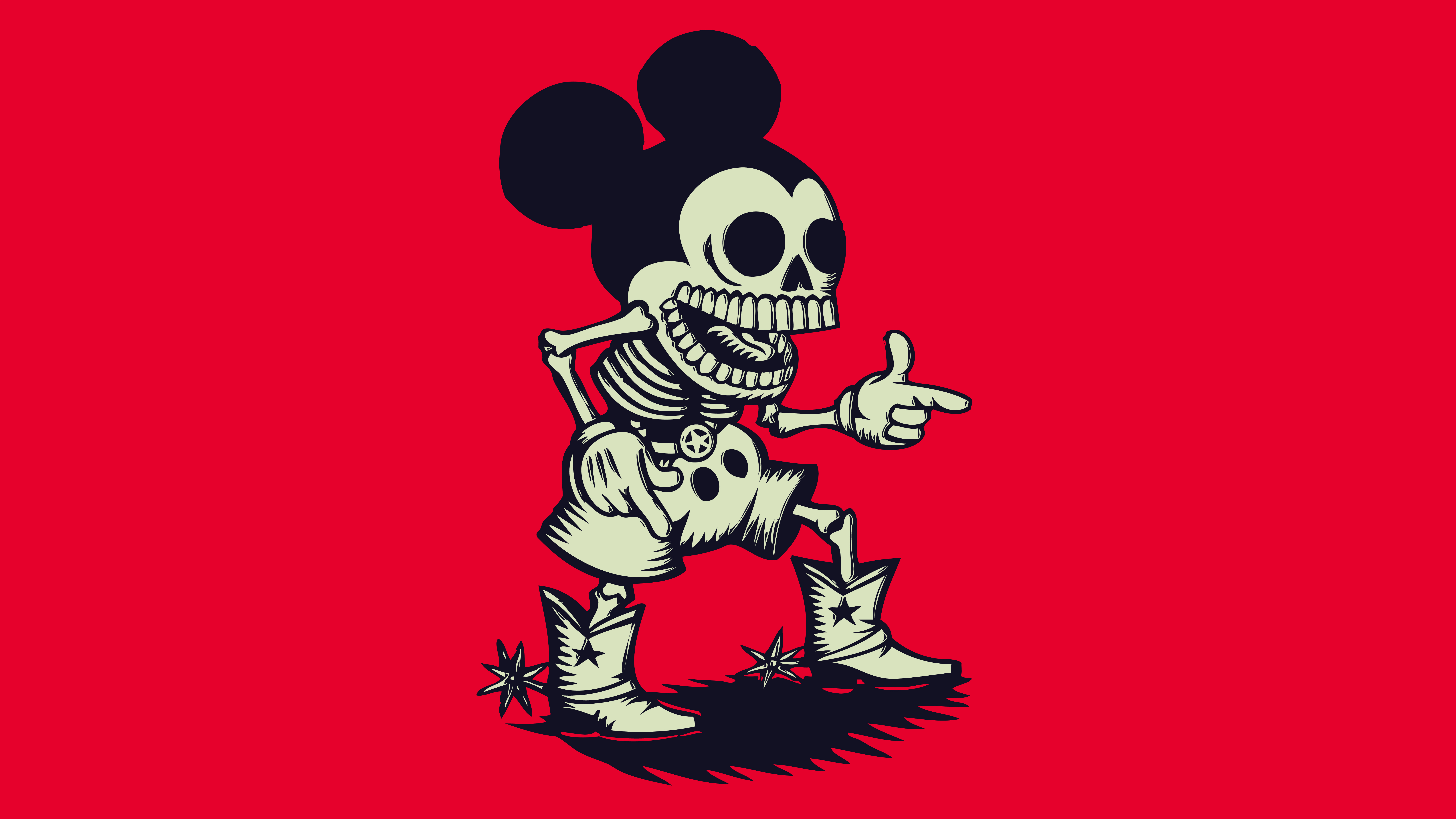 Minimalist Red Mickey Mouse Skeleton 8K Ultra HD Wallpaper