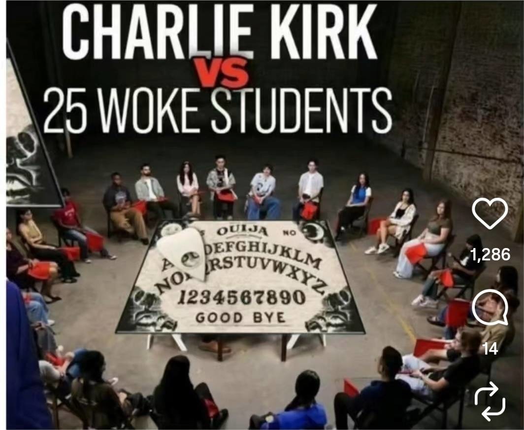 ﻿CHARLIE KIRK VS 25 WOKE STUDENTS OUJA Ro 1,286 P 1234587890 good BY € DEFGEUJKLM PestuvwXYz NOx
