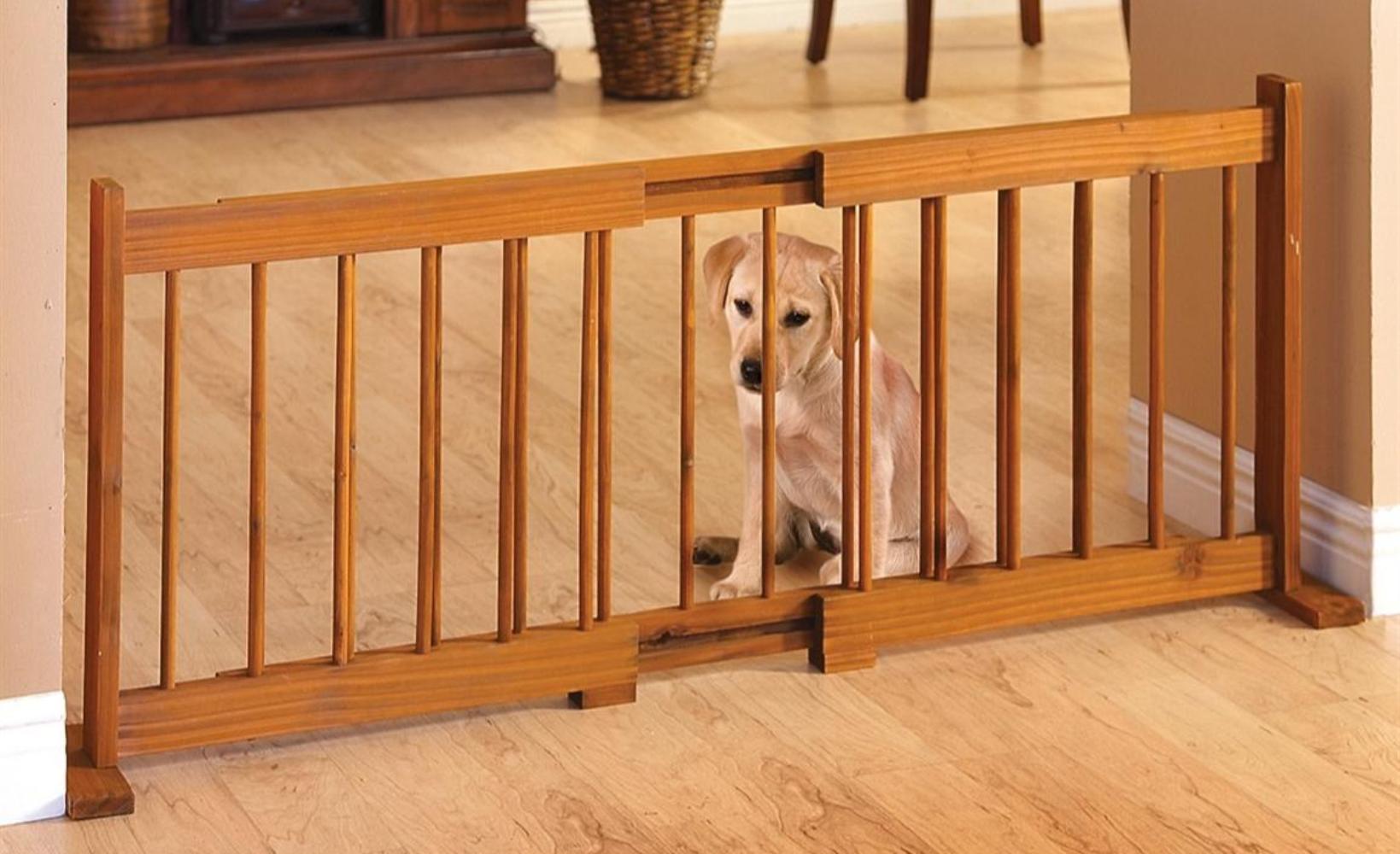 58” Expandable Pet Gate Adjustable Wood Dog Gates Indoor Dog Fence