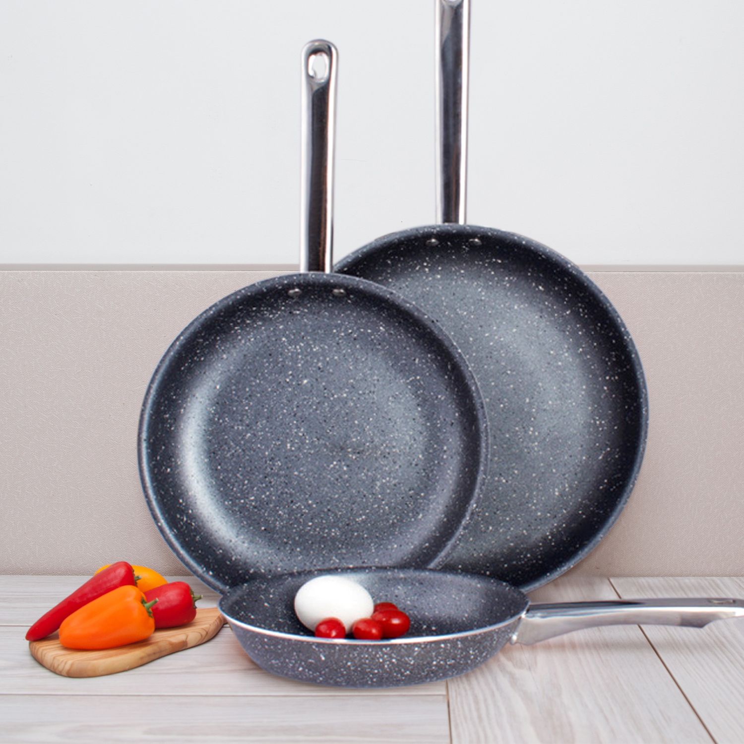 High Quality Non Stick Marble Ceramic 3 pcs. Induction Bottom Frying