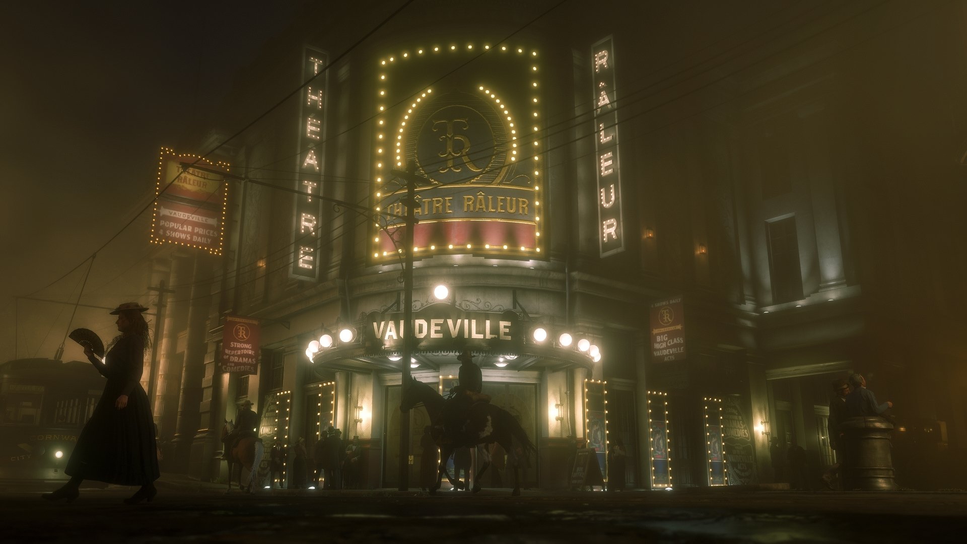 Red Dead Redemption 2 Saint Denis theater at night by Martillo