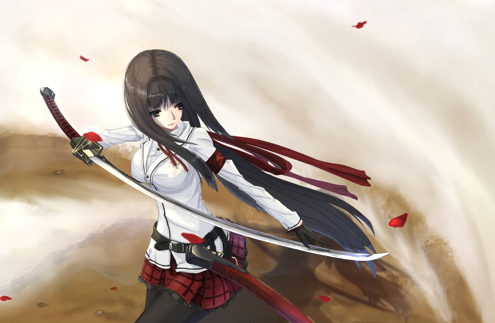 Dynamic Anime Girl with Katana HD Wallpaper by kikivi