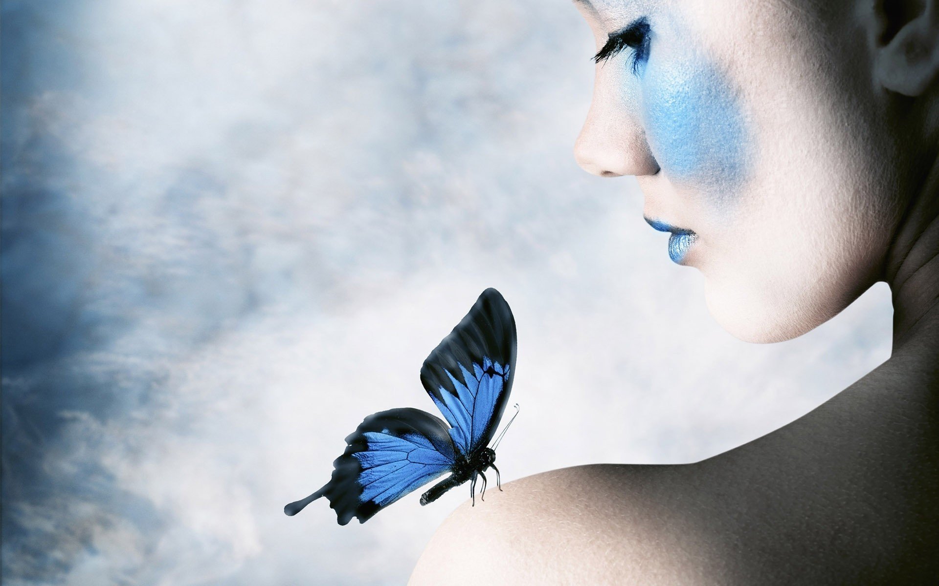 Download Makeup Blue Butterfly Woman Artistic HD Wallpaper